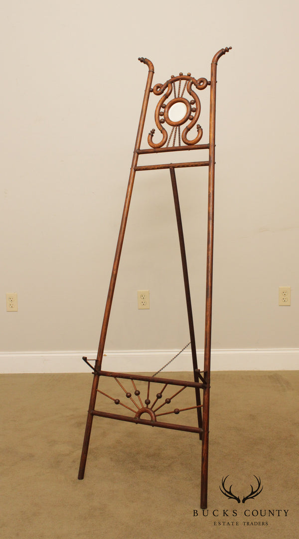 Antique Victorian Stick & Ball Easel with Small Beveled Mirror