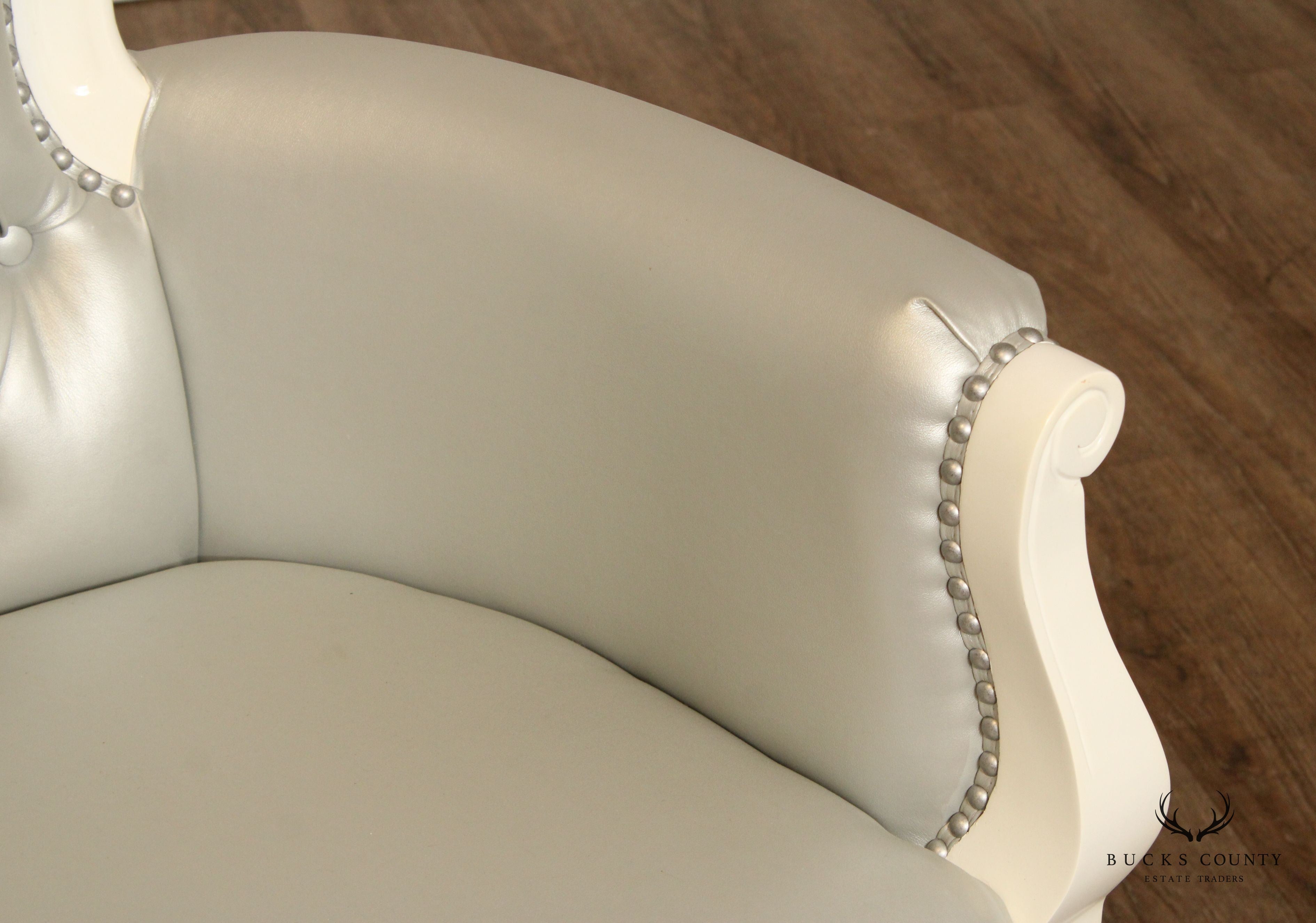 French Rococo Style White Lacquered Tufted Armchair