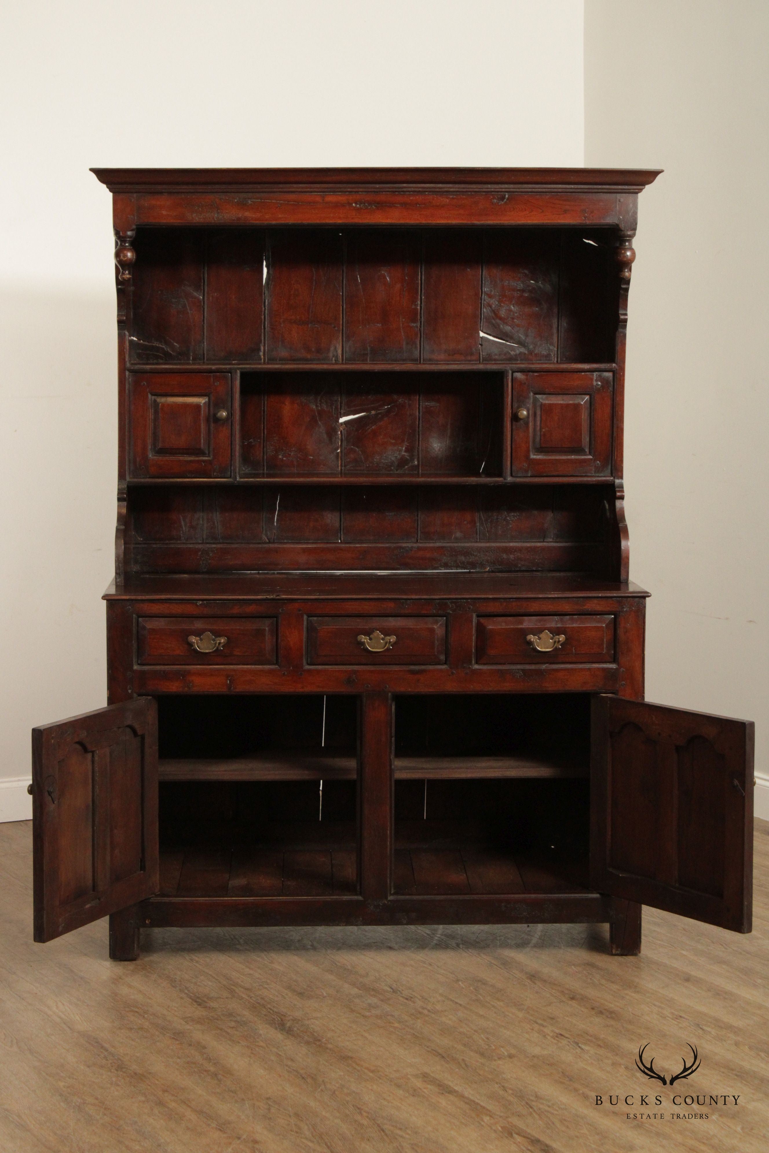 Antique English Oak Plate Cupboard or Hutch