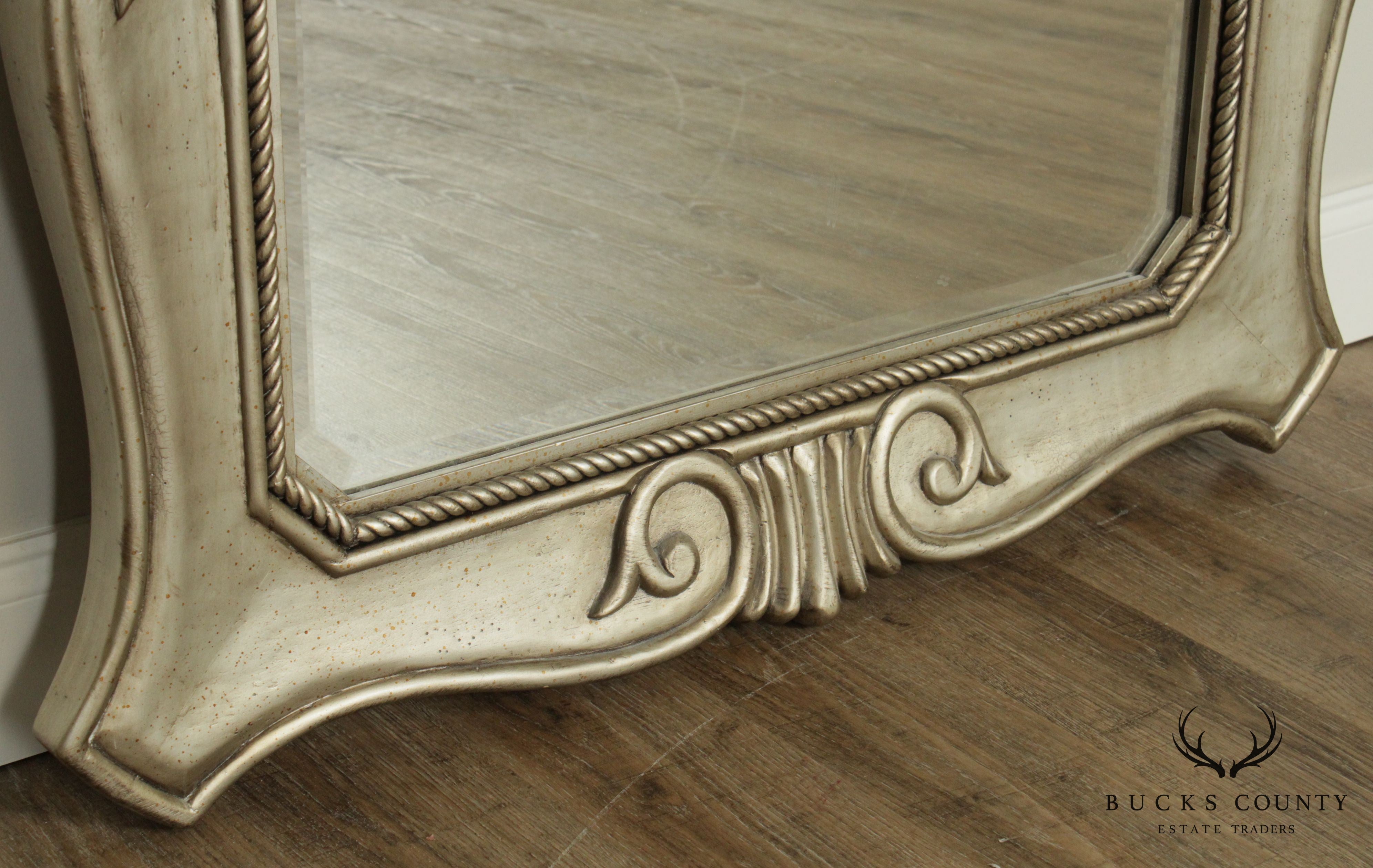 Hollywood Regency Silver Gilt Carved Wood Frame Mirror