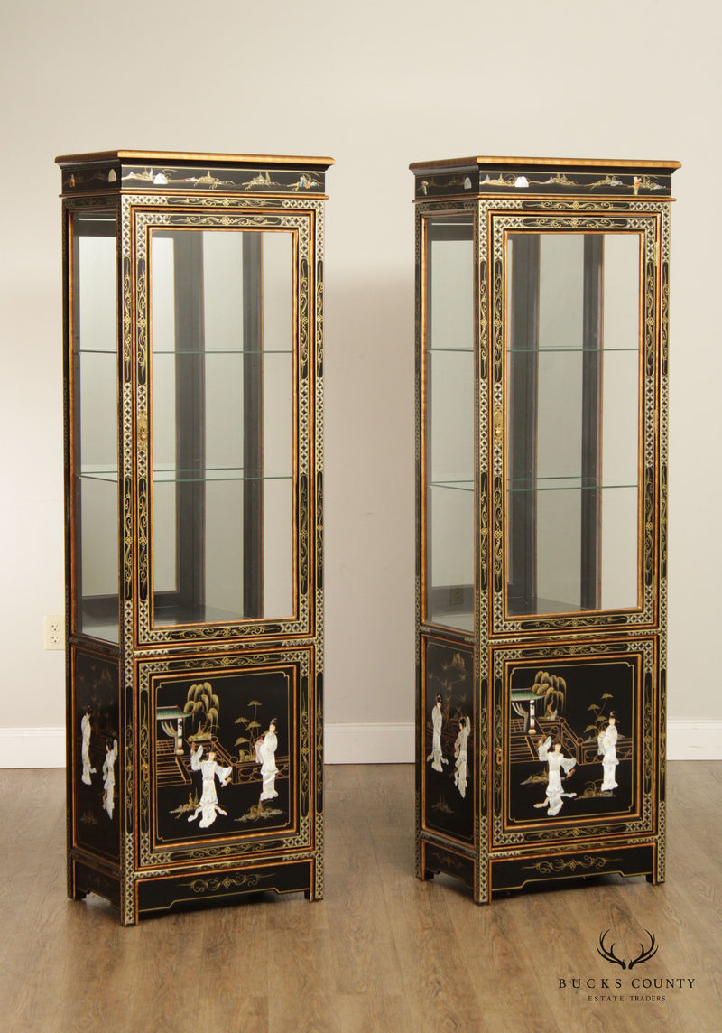 Black Lacquered Curio Display Cabinets