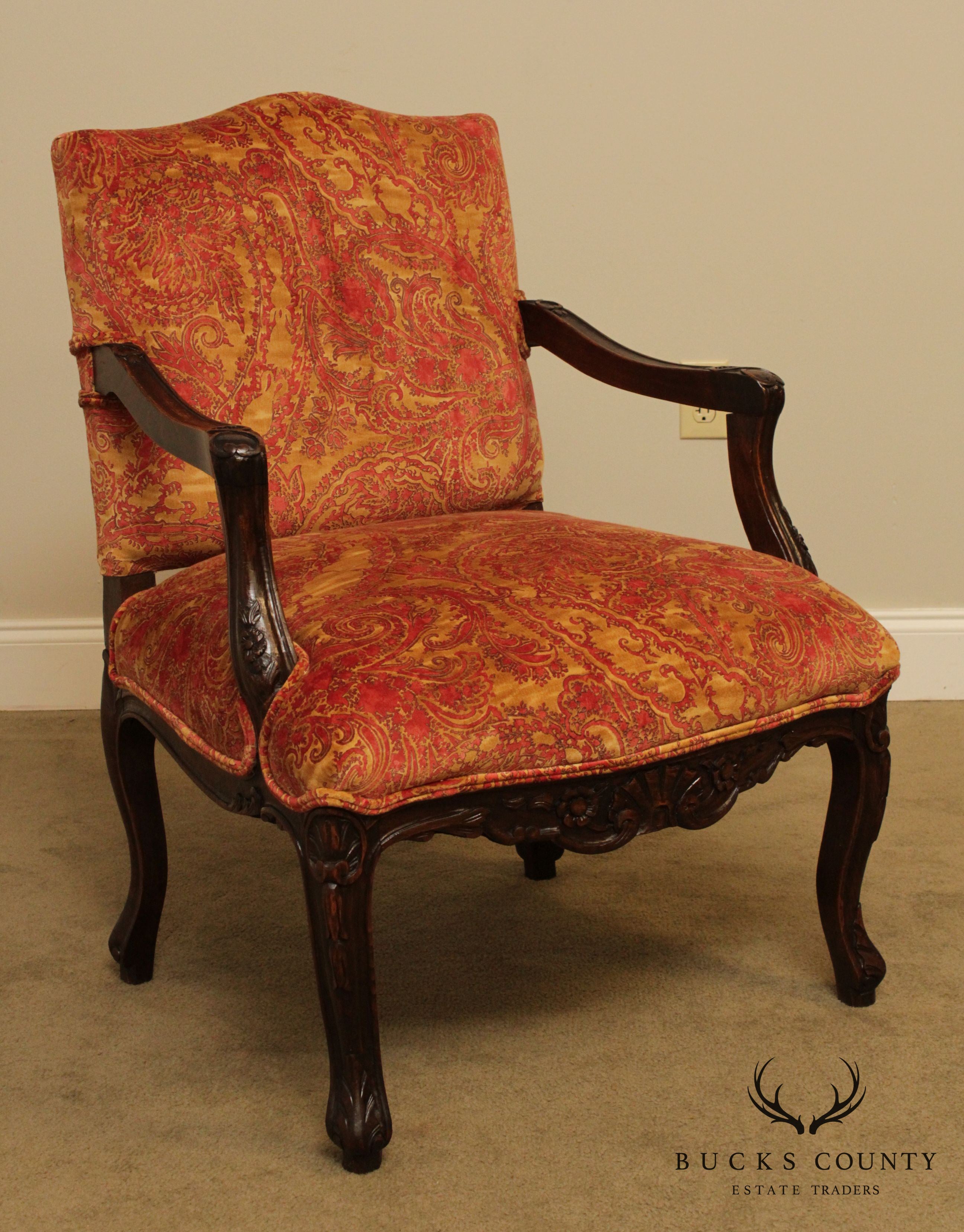 Italian Carved Custom Upholstered Armchair