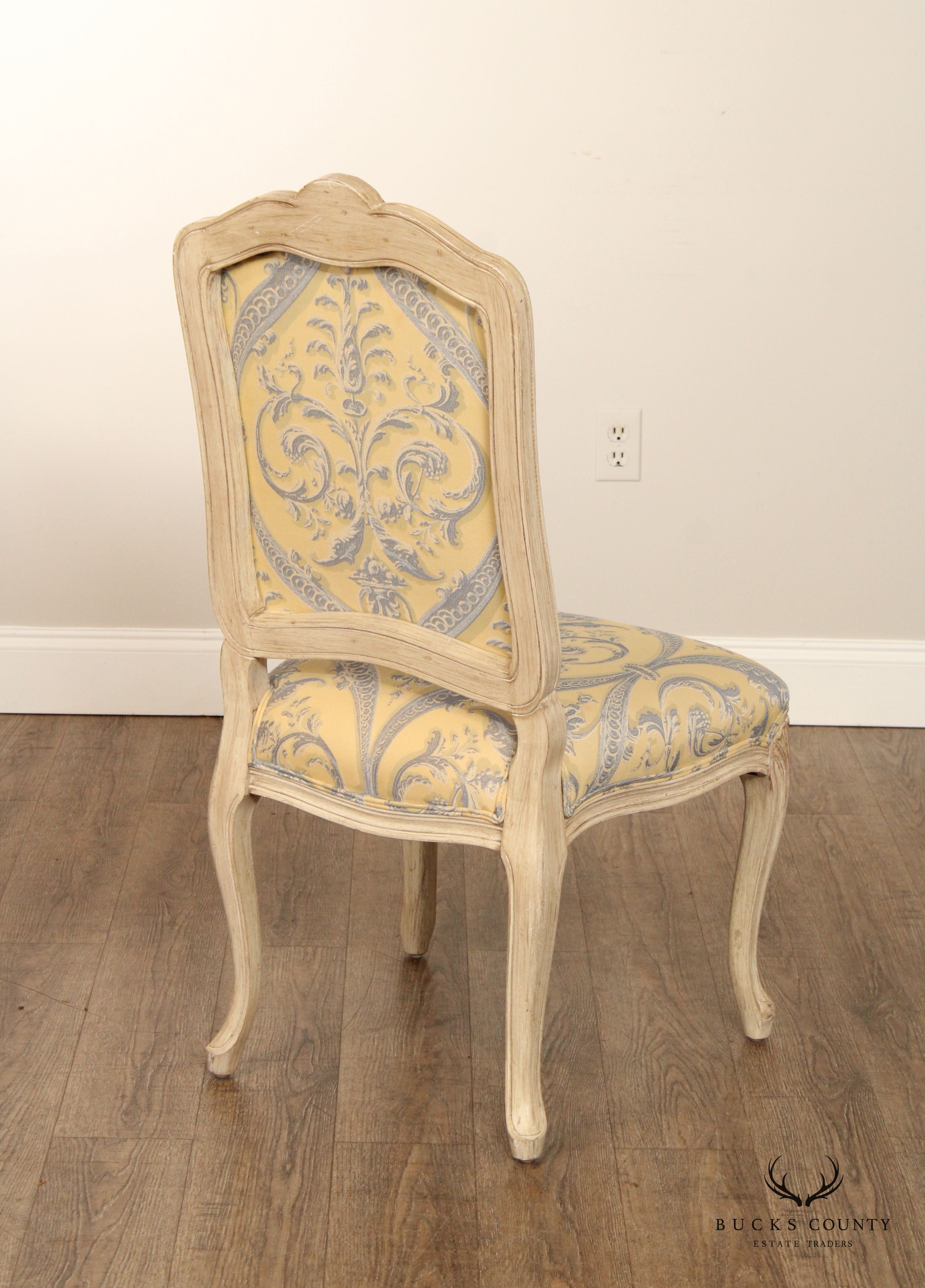 French Louis XV Style Set of Six Distress Painted Dining Chairs