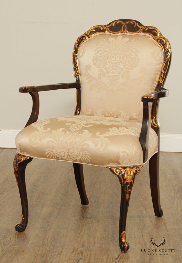 French Louis XV Style Partial Gilt Mahogany Armchair