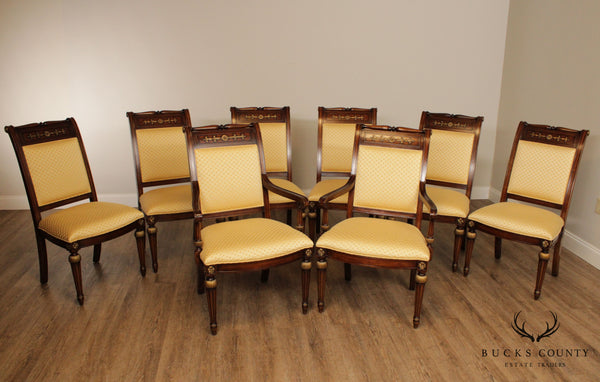 Empire Style Quality Set 8 Mahogany Partial Gilt Dining Chairs