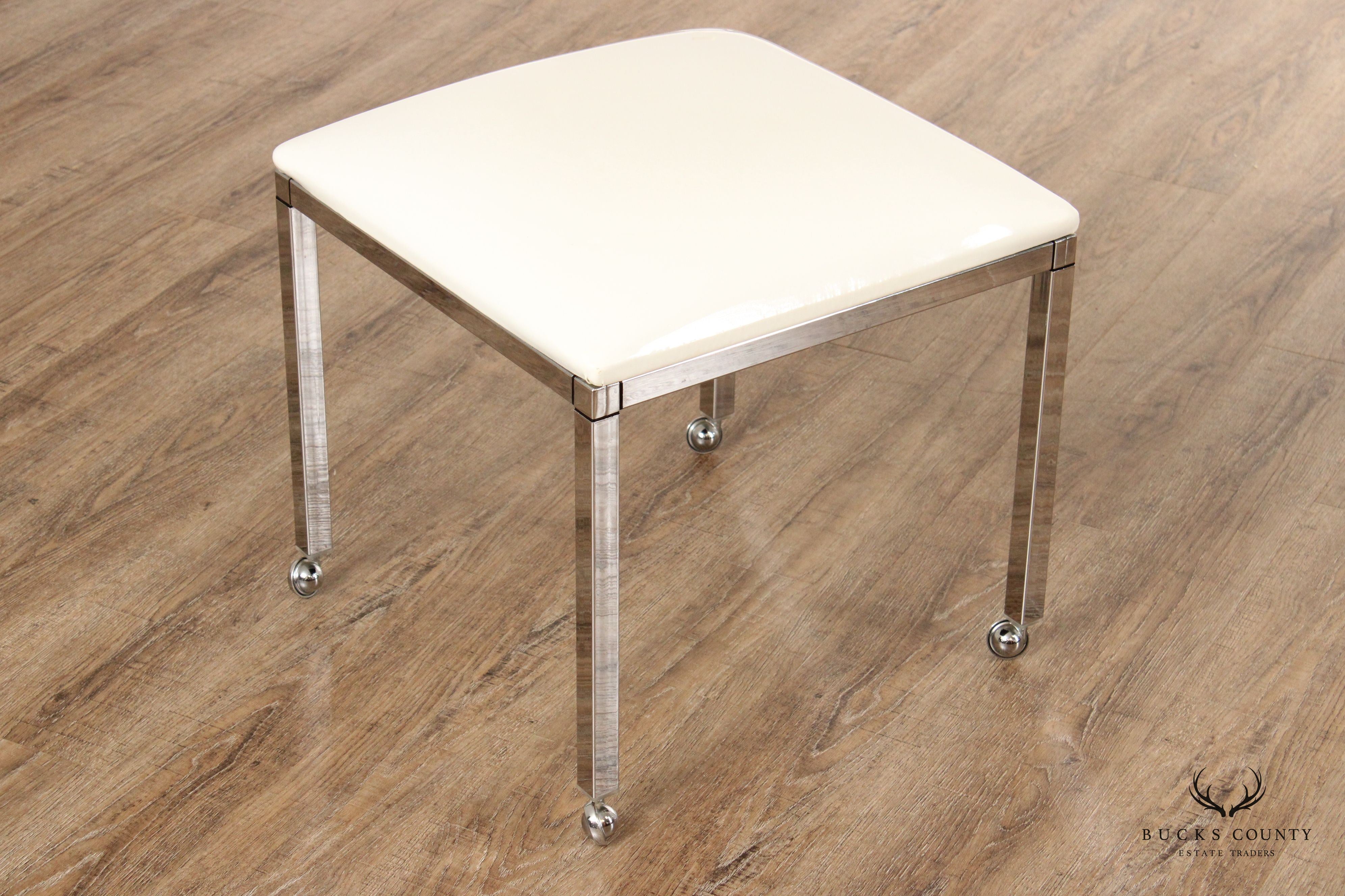 Vintage Postmodern Style Pair Chrome and Vinyl Stools