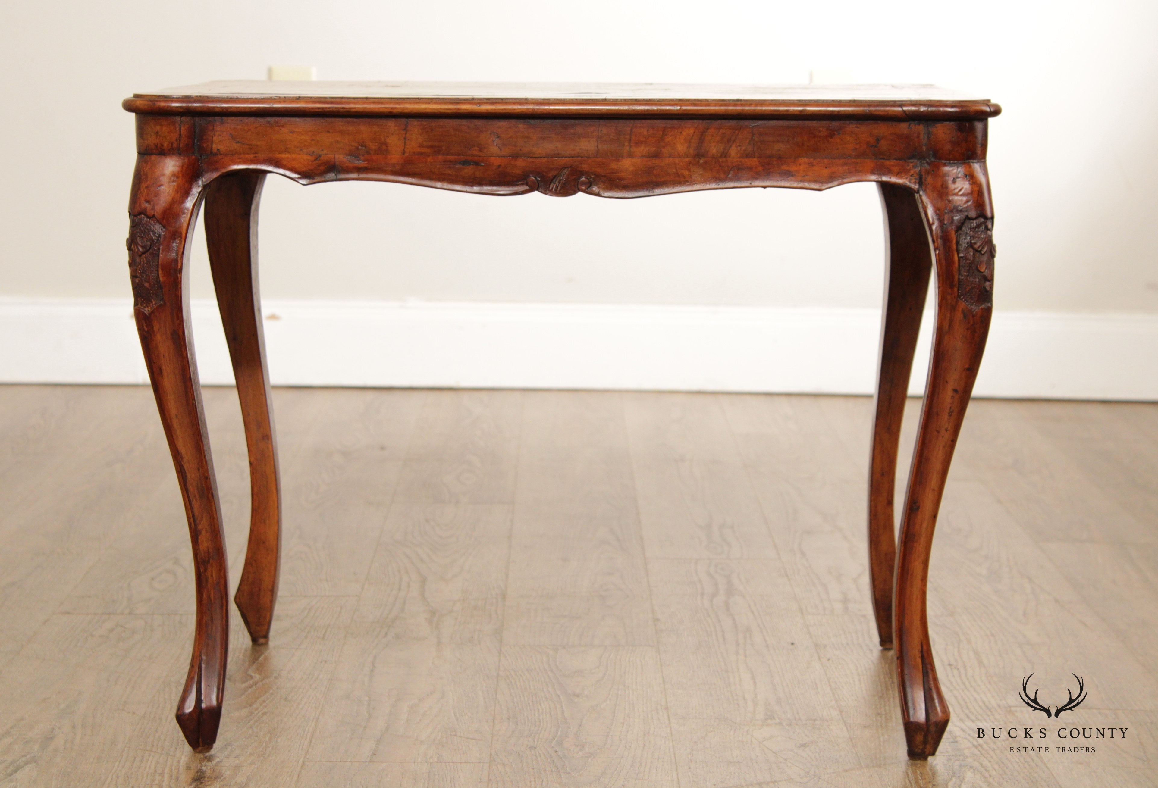 Italian Provincial Antique Walnut & Oyster Wood End Tables