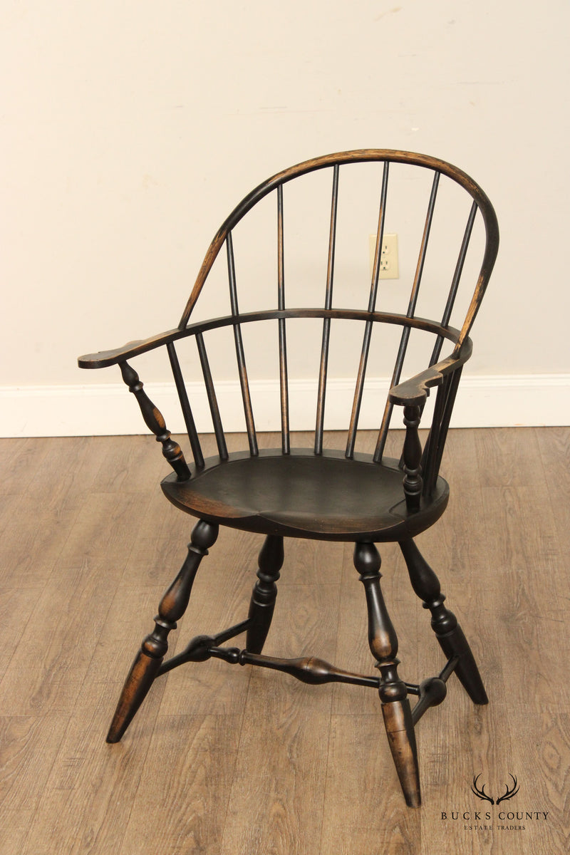 Early American Style Pair Black Painted Windsor Armchairs