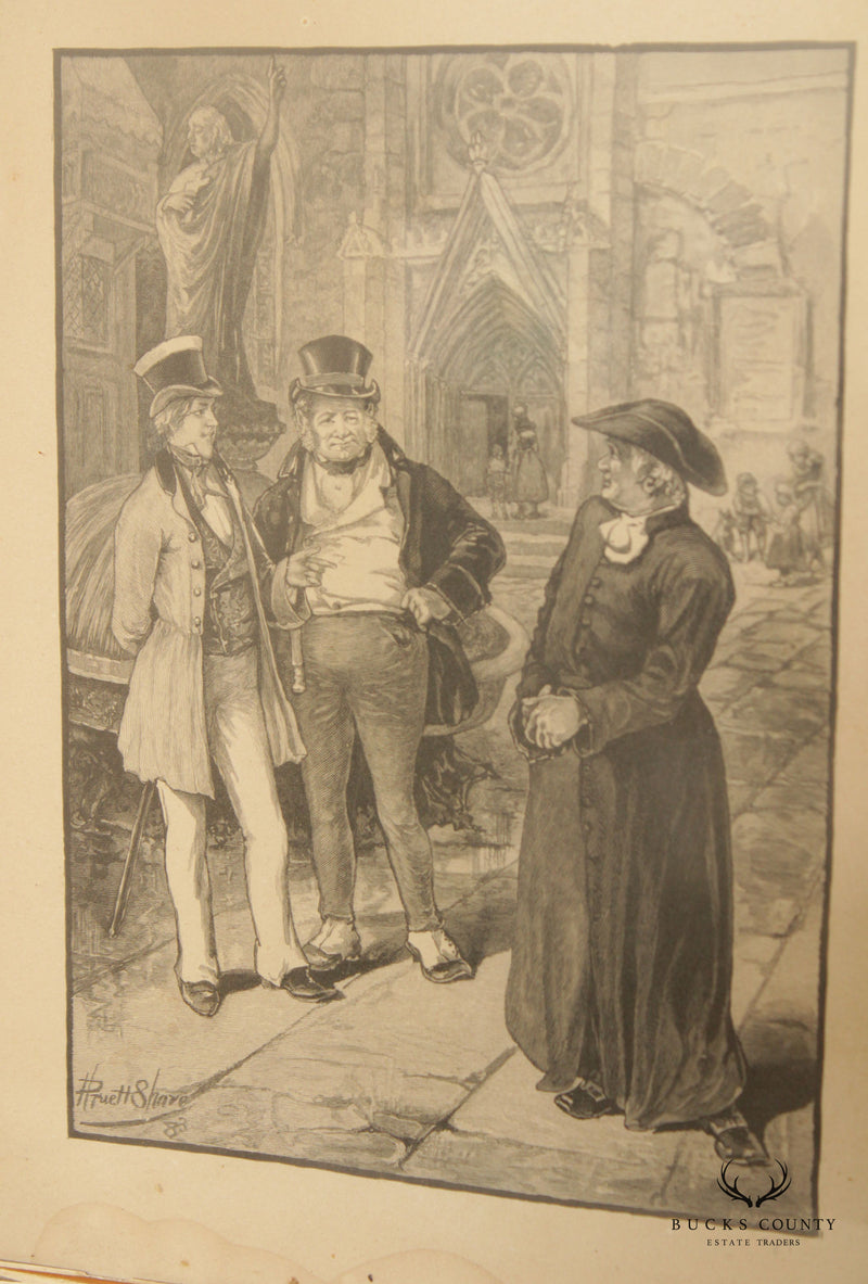 Antique 19th C. Henry Pruett Share Engraving, Gentlemen in Street Scene
