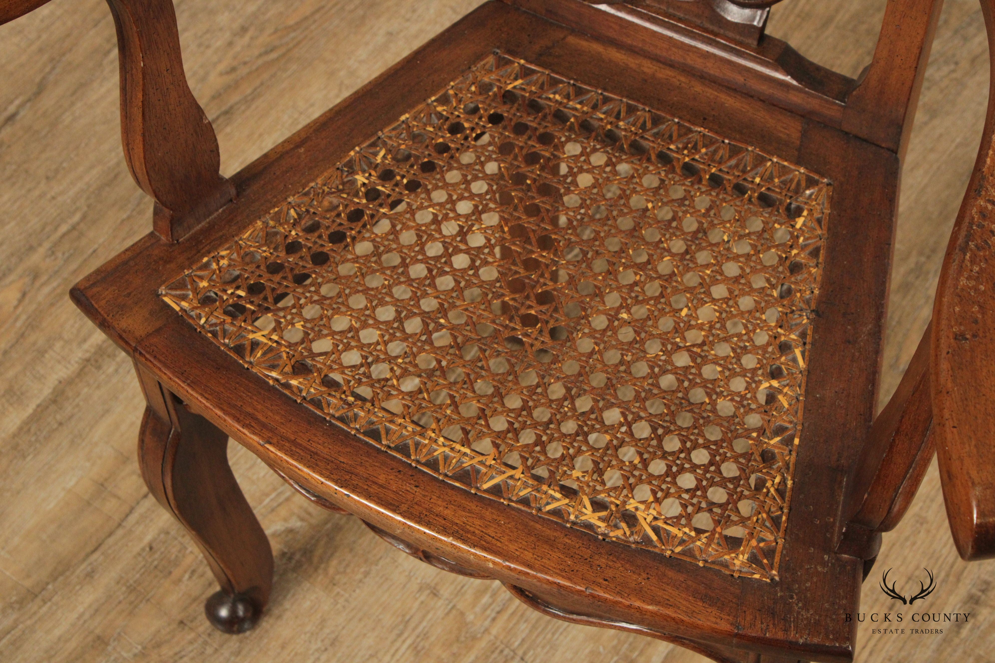 Anglo Indian Padauk Wood Cane Seat Armchair