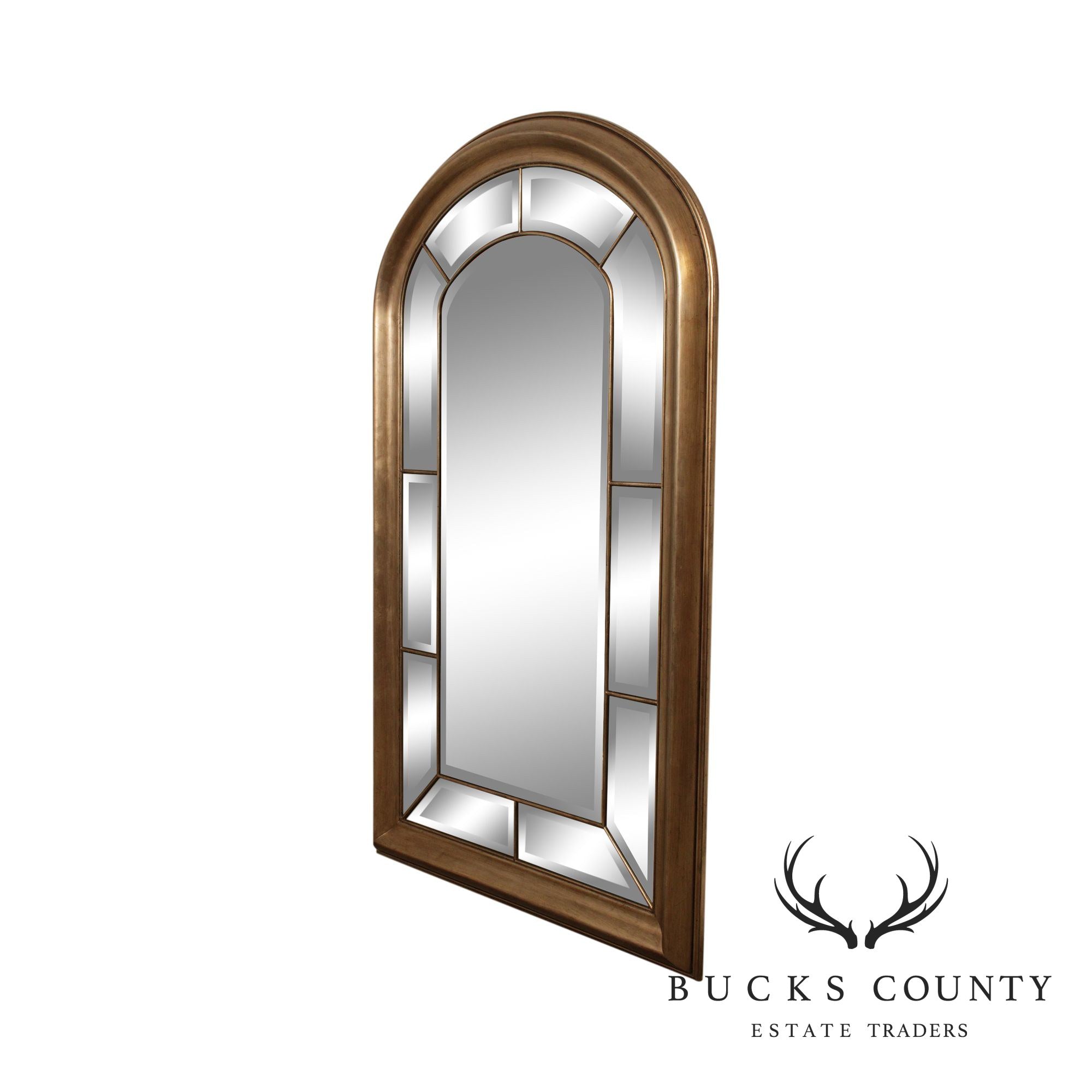 Large Silver Finished Arched Beveled Mirror