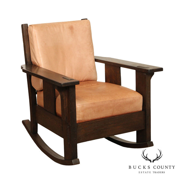 Oak Craft Antique Mission Oak and Leather Rocking Chair