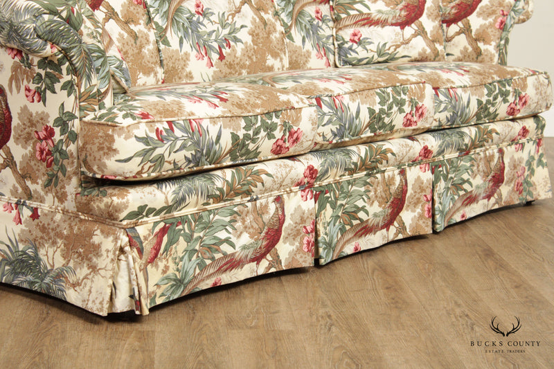 Rolled Arm Pheasant Hunt Print Custom Upholstered Sofa