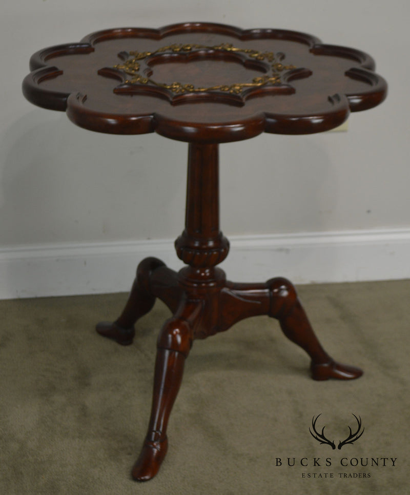 Maitland Smith Regency Style Mahogany Scalloped Top Pedestal Side Table