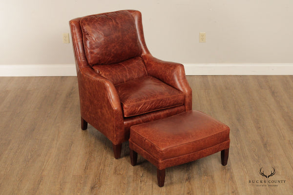 Arhaus Leather Upholstered Lounge Chair and Ottoman
