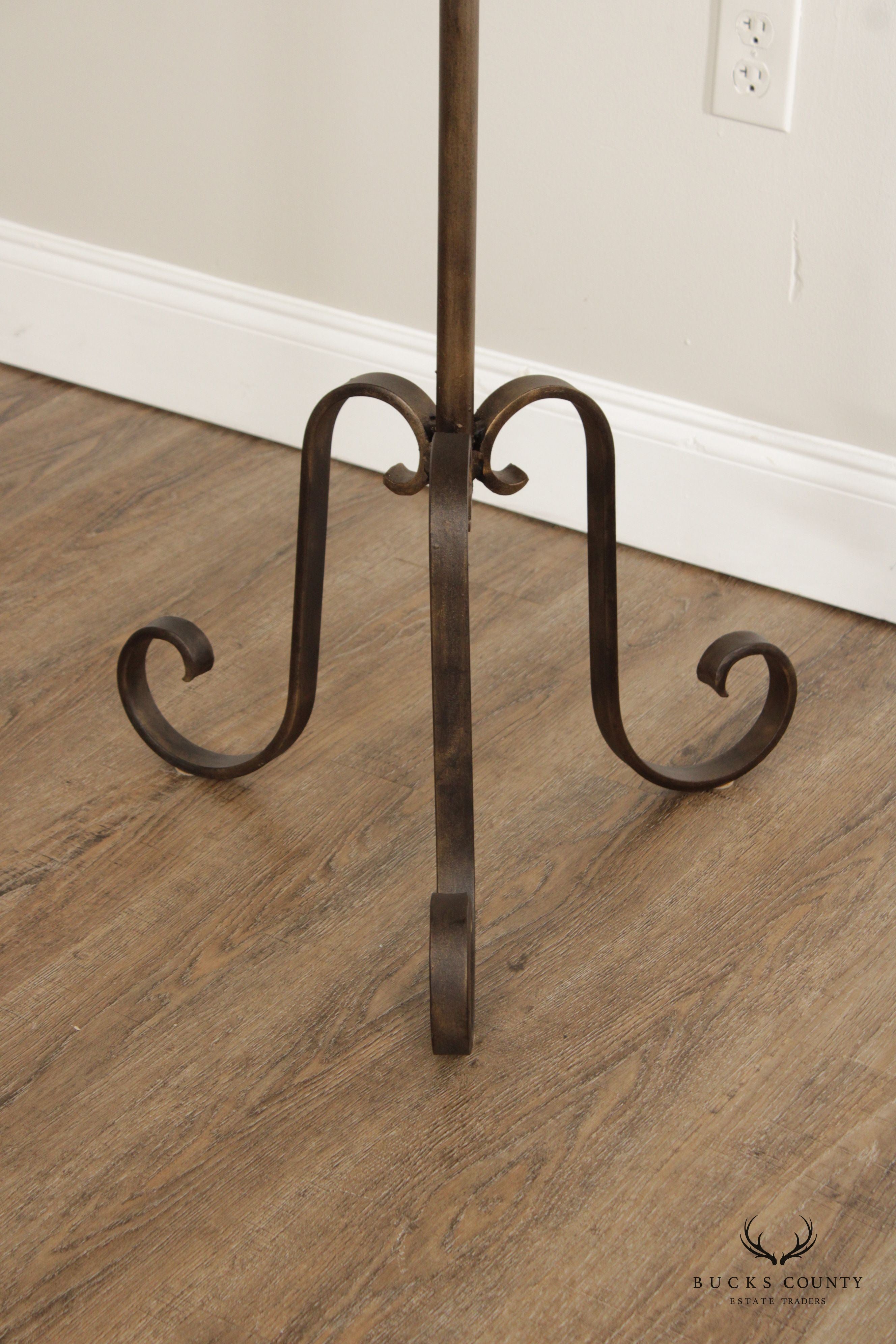 Wrought Iron Floor Candelabra With Glass Shades