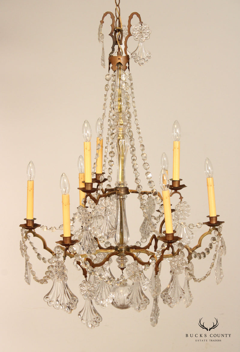 Antique French Style Nine Bulb Crystal Chandelier