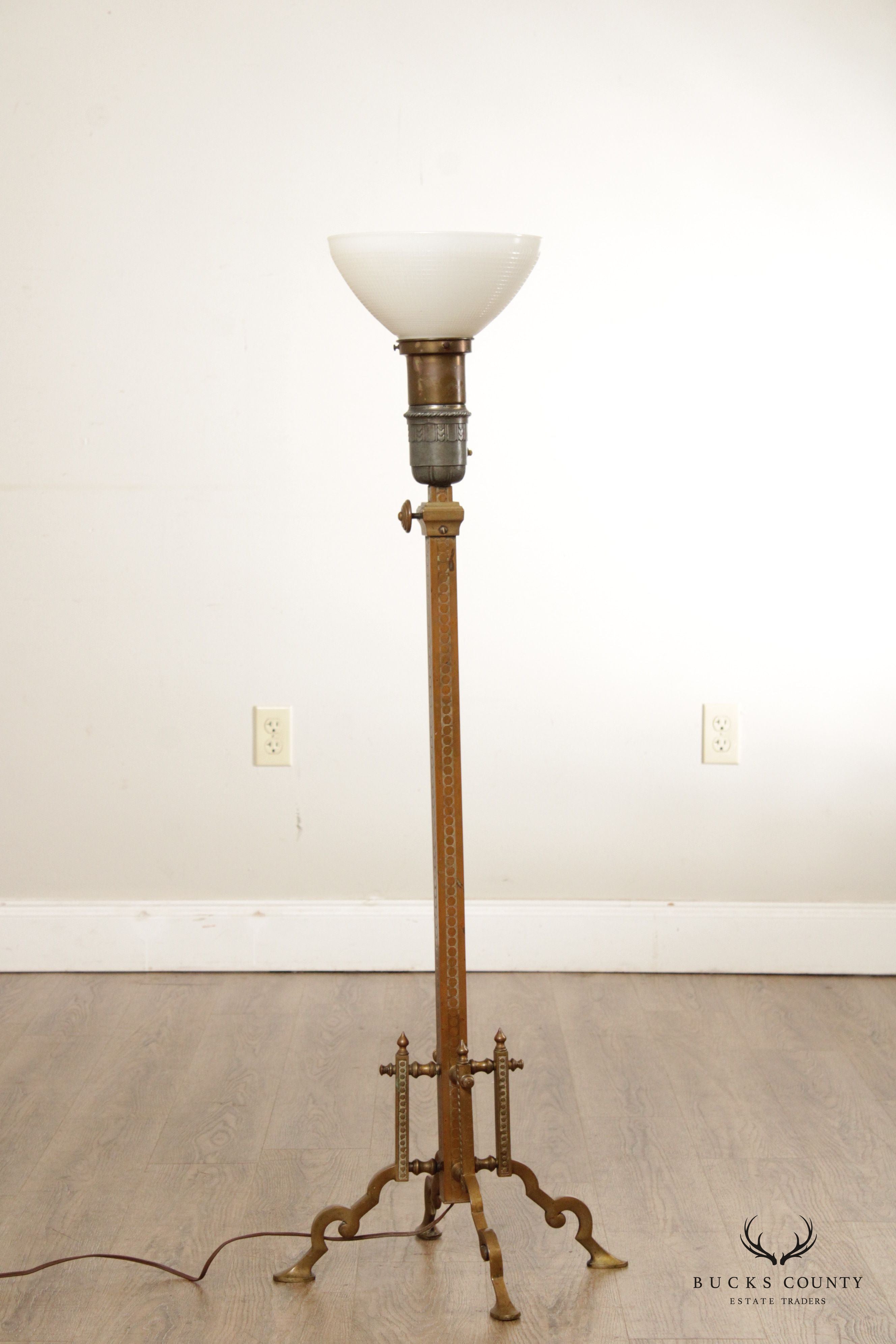 Aesthetic Movement Antique Brass Adjustable Height Floor Lamp