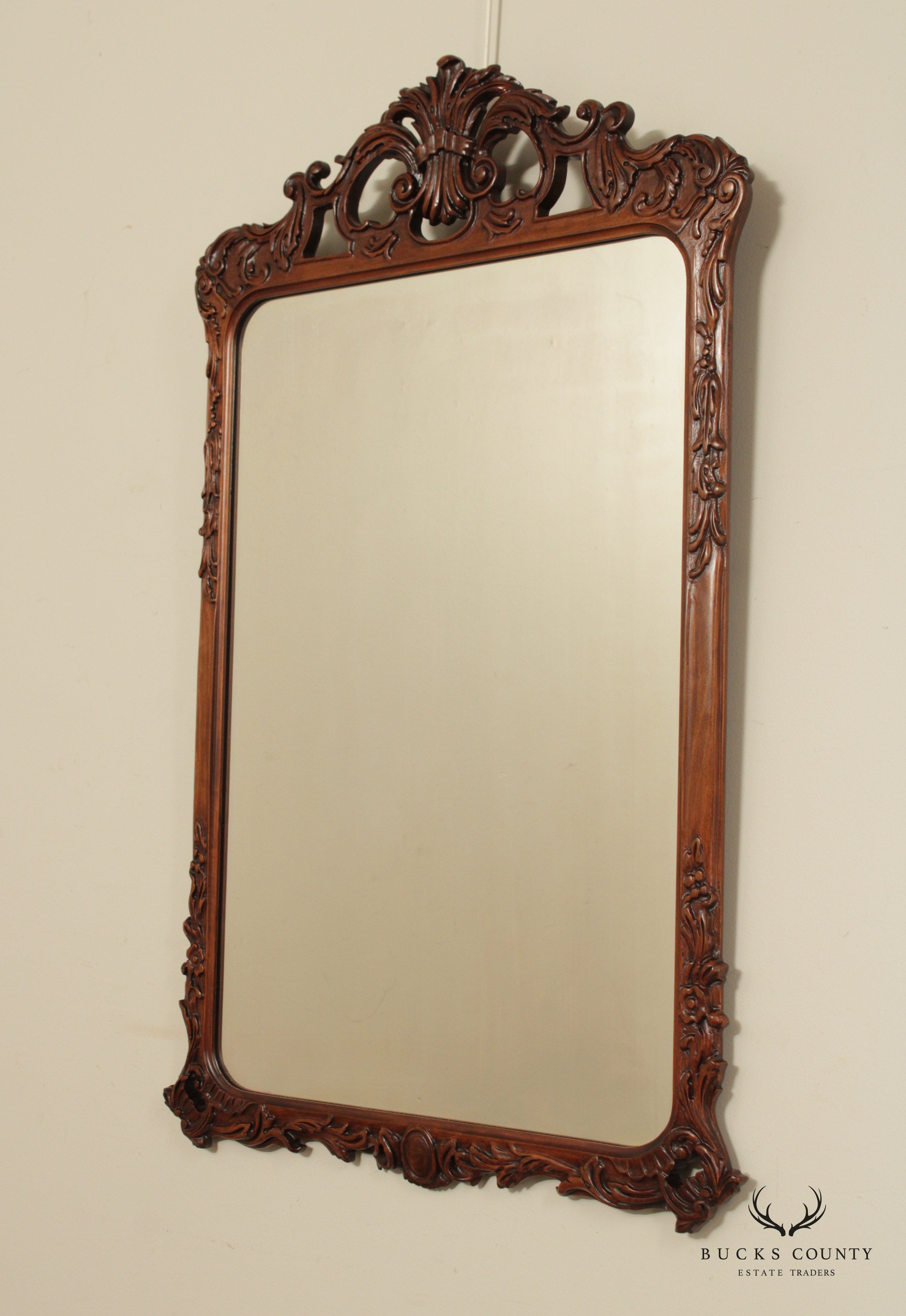 1940s Vintage French Style Carved Mahogany Wall Mirror (B)