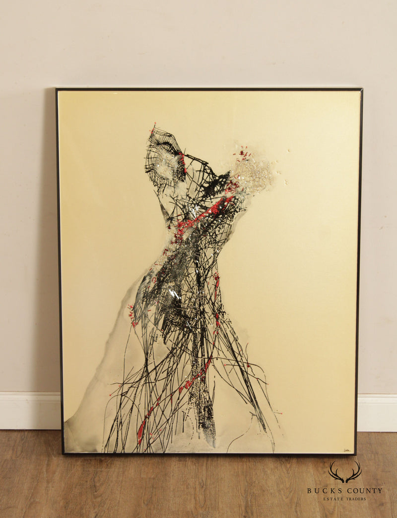 Vintage Abstract Figural Mixed Media Painting, by Leila