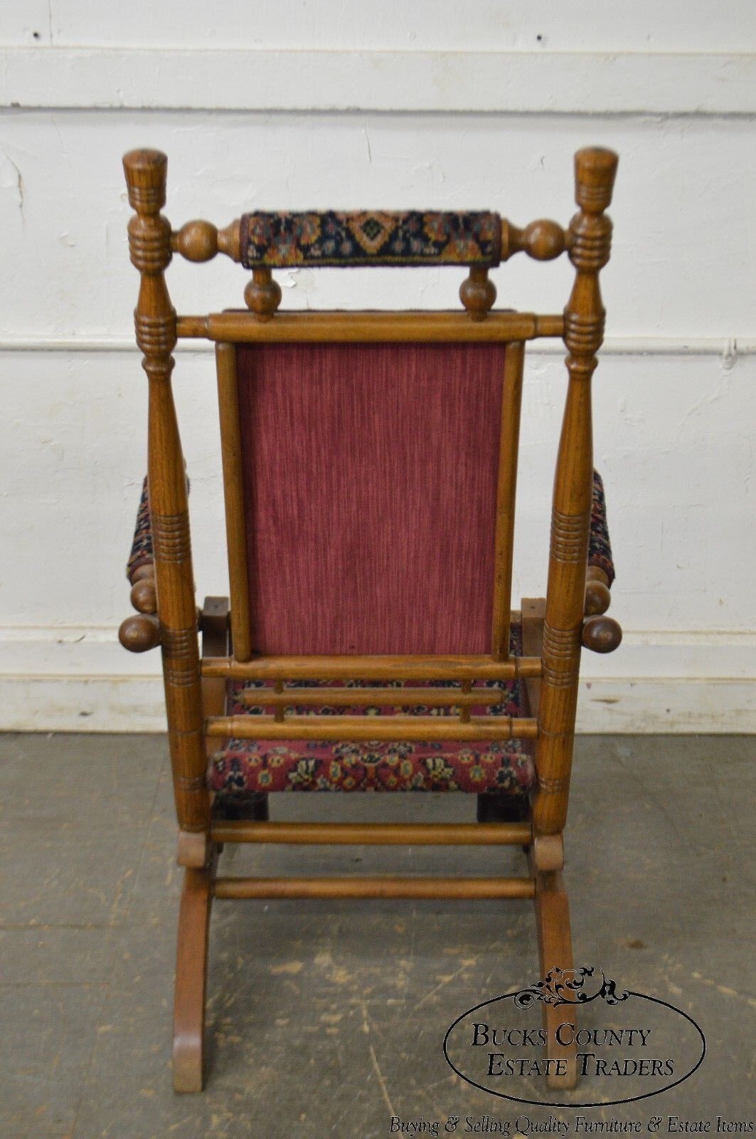 Antique 19th Century Victorian Carpet Upholstered Platform Rocker