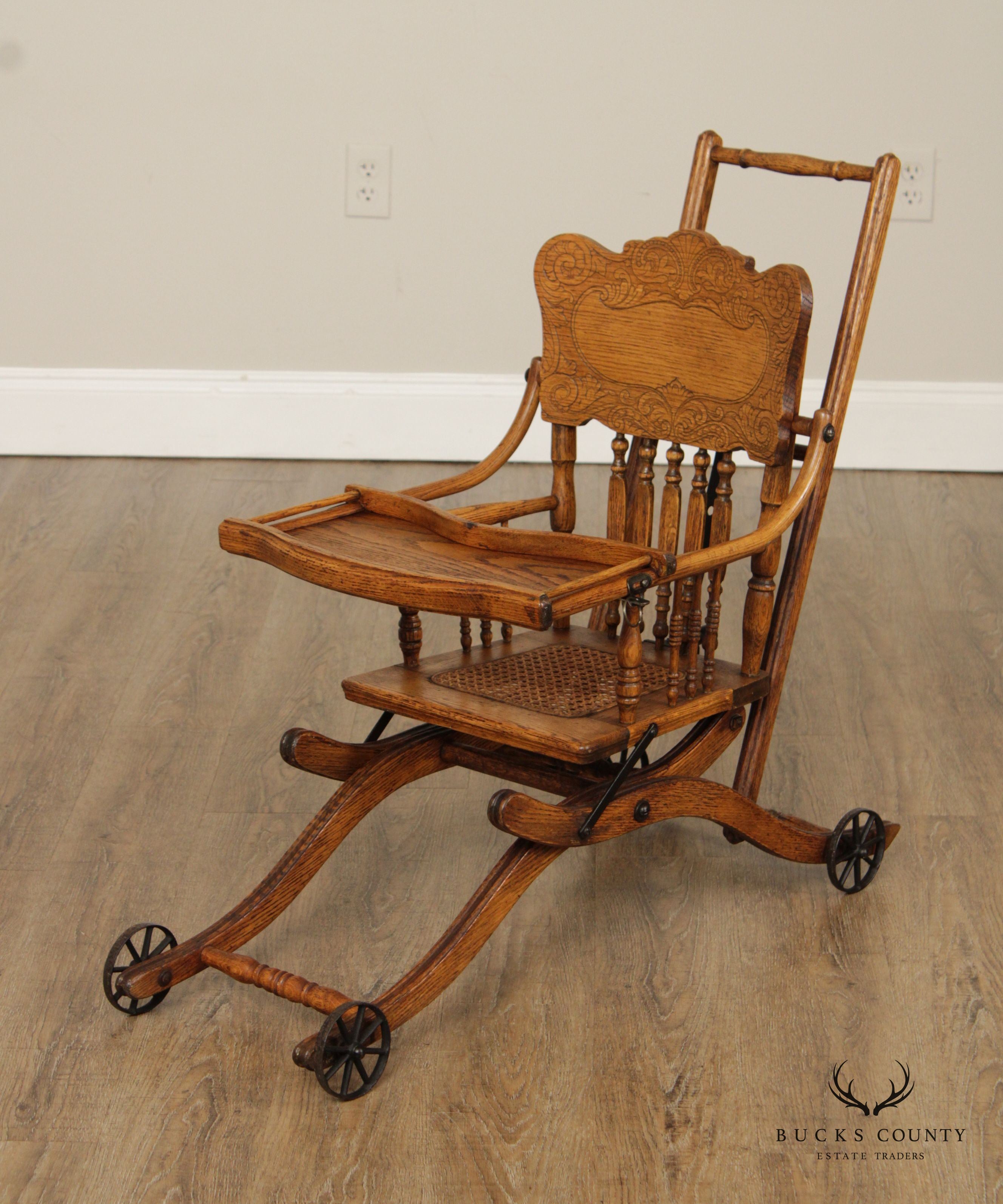 Antique Victorian Oak Combination High Chair