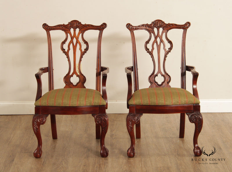 Thomasville Furniture Chippendale Style Pair of Carved Mahogany Dining Armchairs