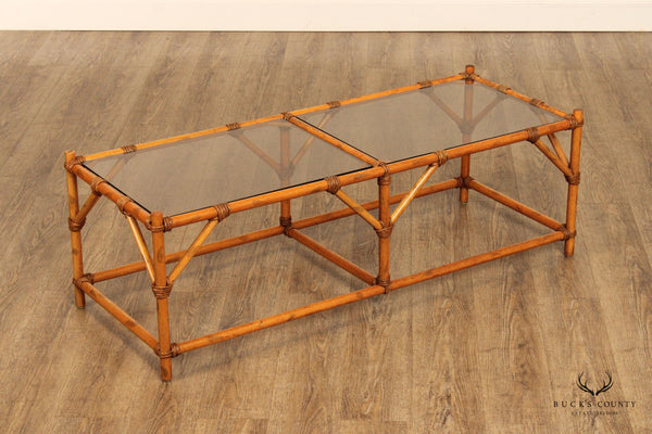 Hollywood Regency Faux Bamboo Glass Top Coffee Table