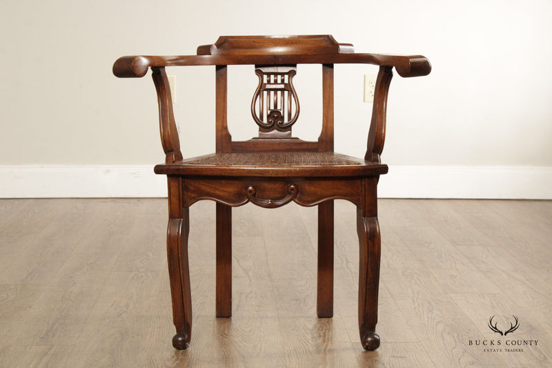 Anglo Indian Padauk Wood Cane Seat Armchair