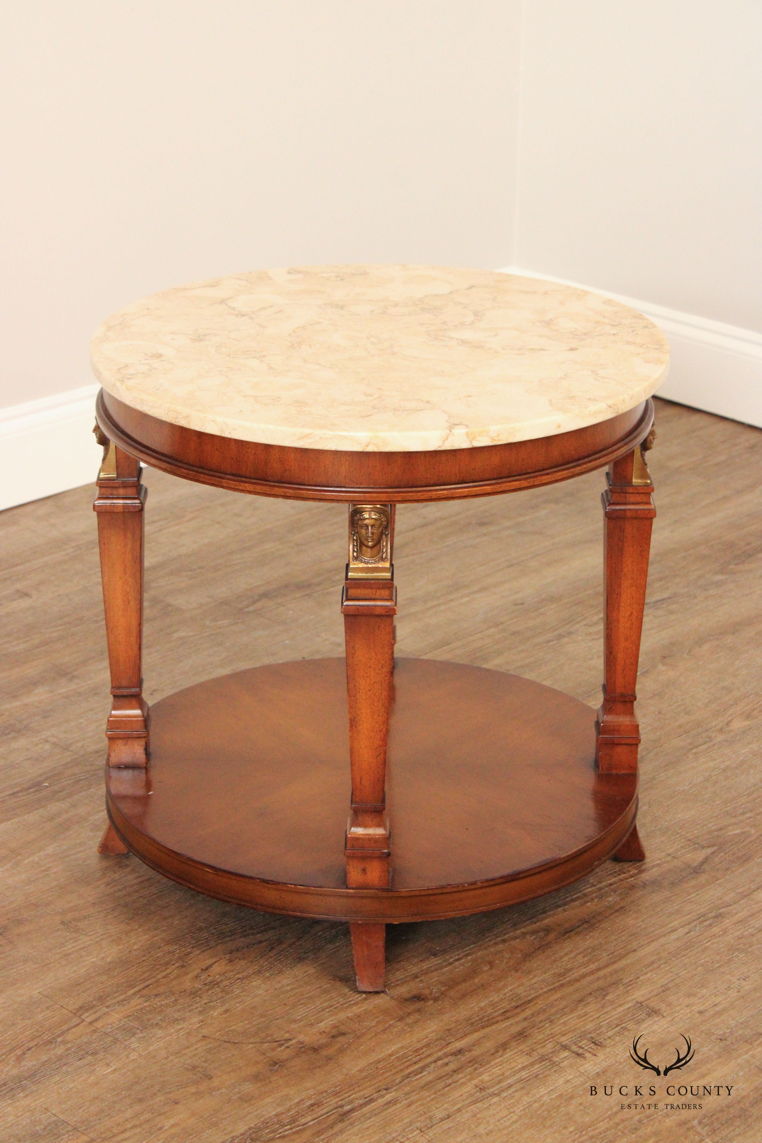 Egyptian Revival Style Round Marble Top Accent Table