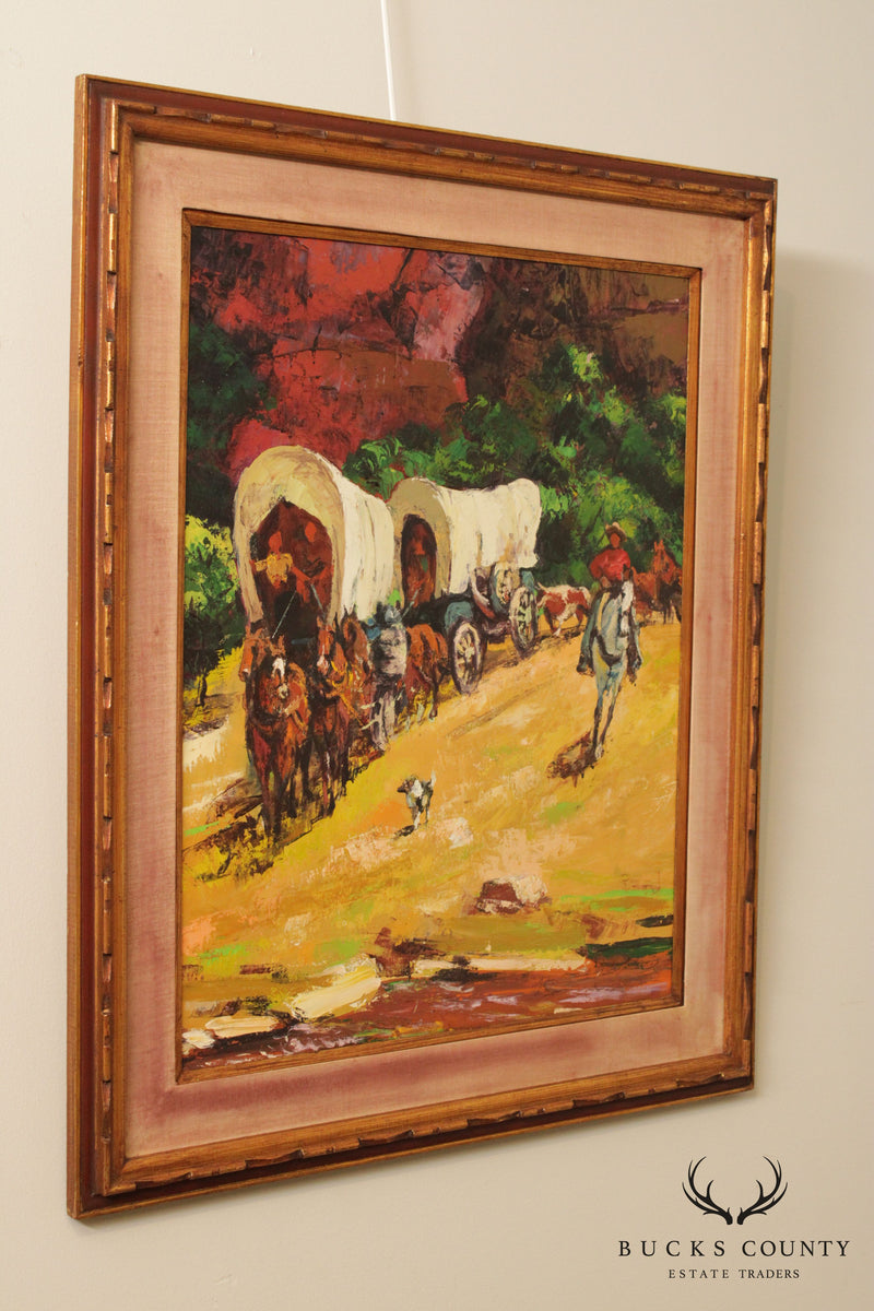 20th Century American Western Caravan Oil Painting