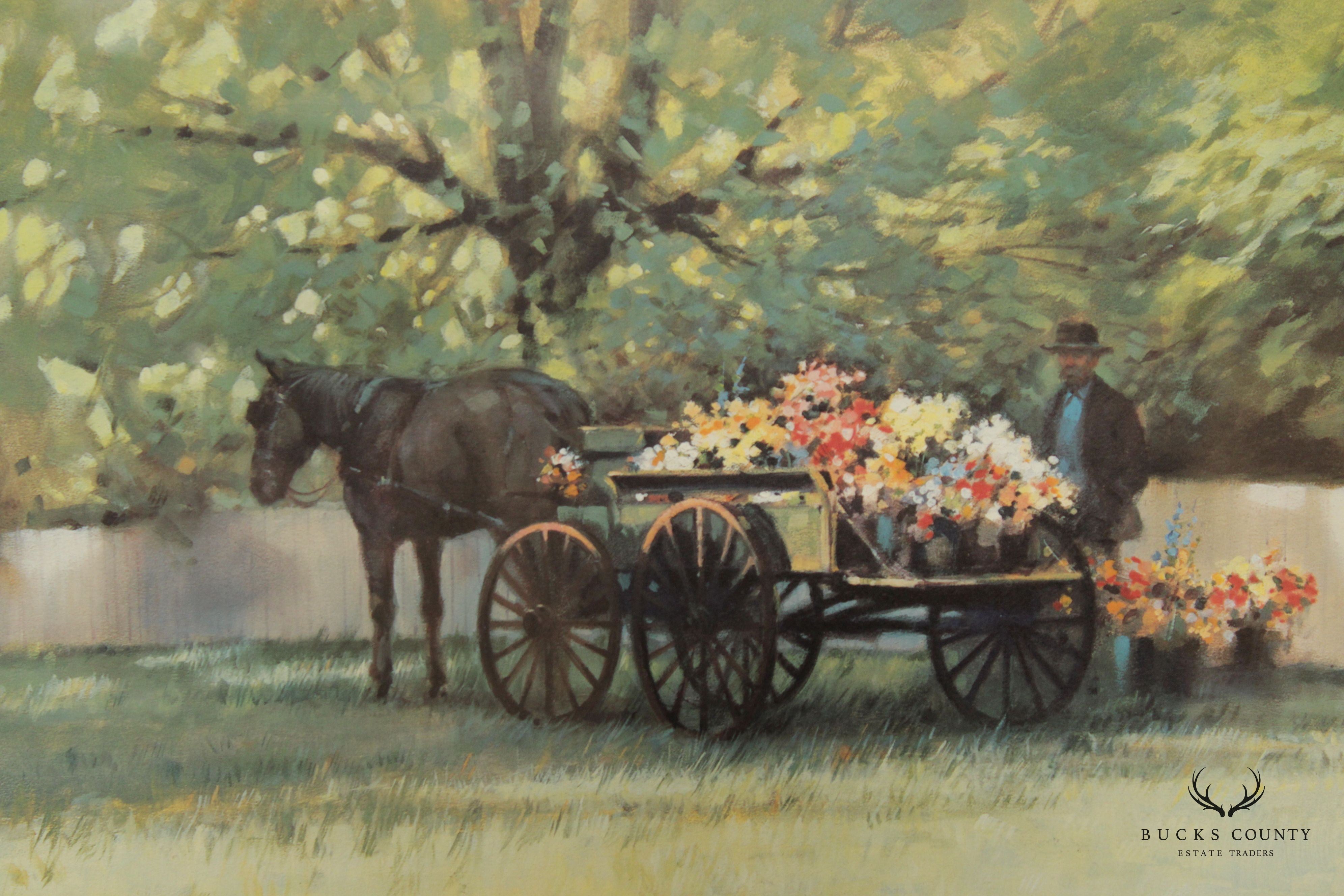 Paul Landry 'Flower Wagon' Watercolor Lithograph Print