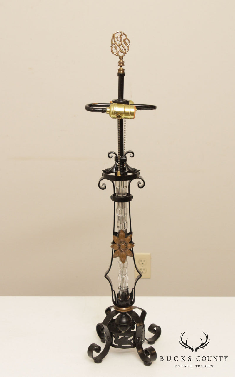 Quality Iron, Brass & Glass Vintage Table Lamp