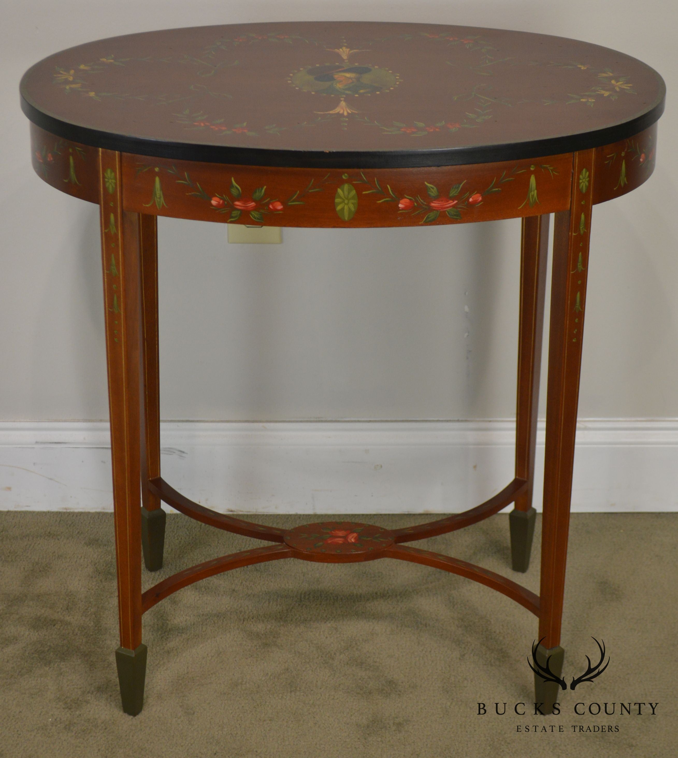 Adams Style Hand Painted Decorated Oval Side Table by Banks, Coldstone Co.