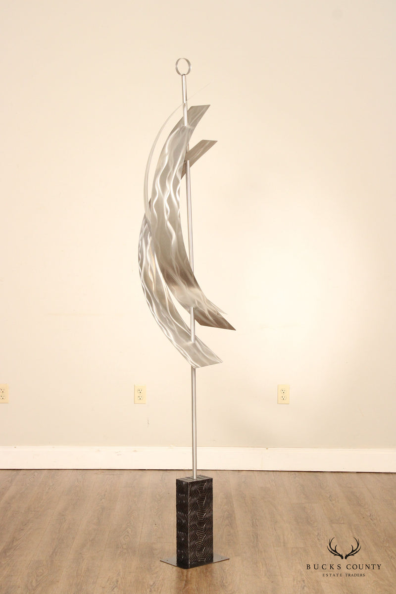 Contemporary Abstract Kinetic Metal Sail Large Sculpture