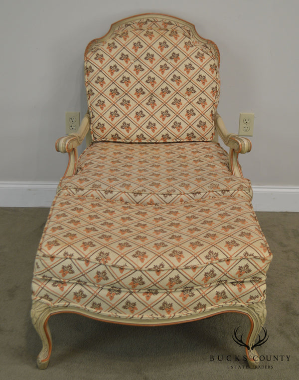 French Louis XV Style Vintage 1960's Paint Frame Bergere Chair with Ottoman