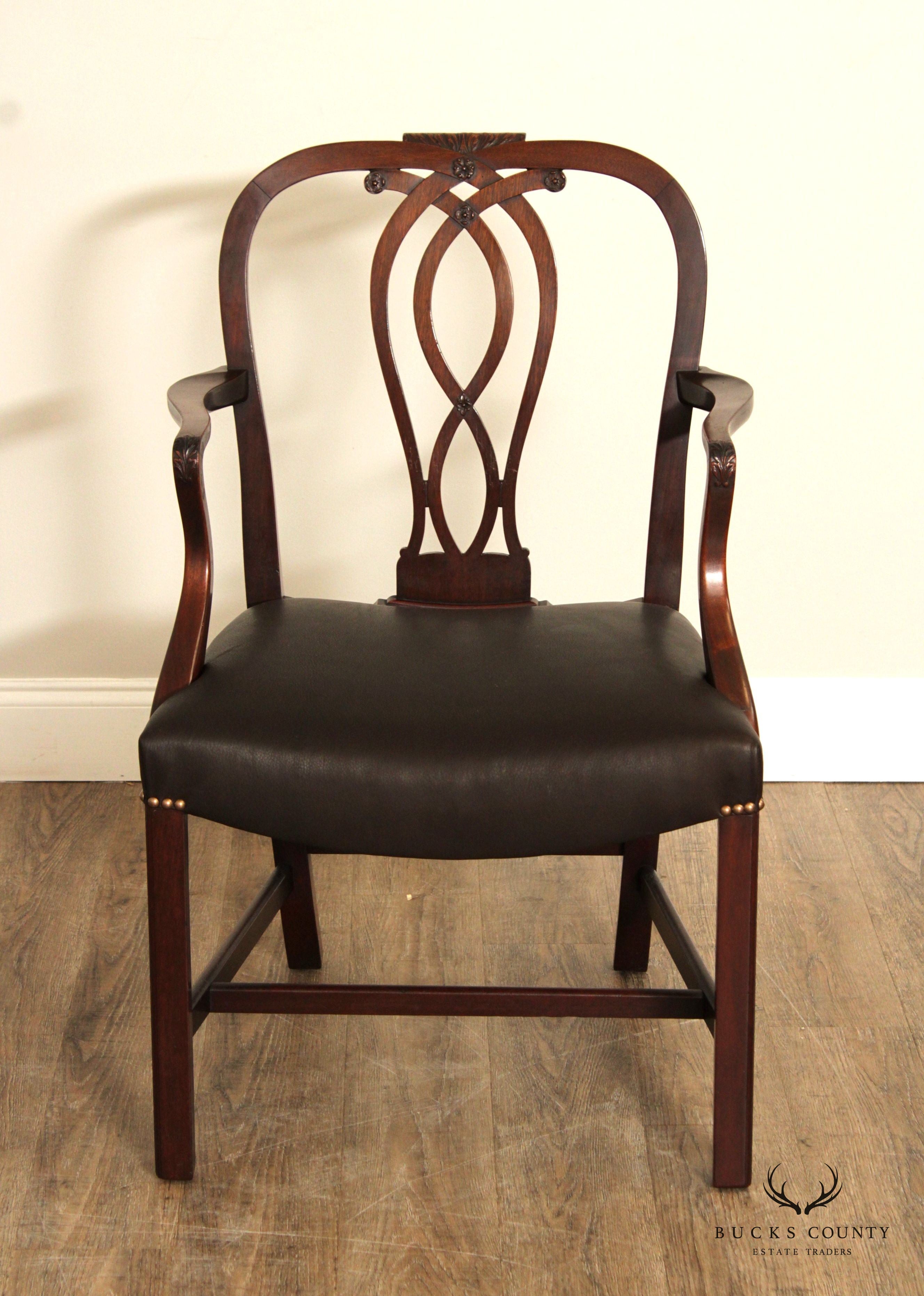 A.H. DAVENPORT CO. CHIPPENDALE STYLE CUSTOM MAHOGANY PAIR OF ARMCHAIRS