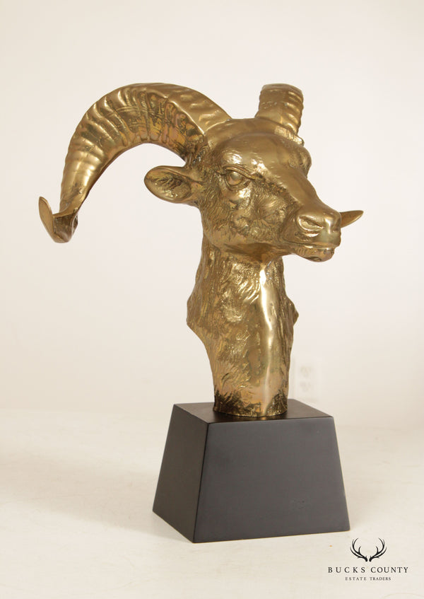 Vintage Brass Rams Head Sculpture