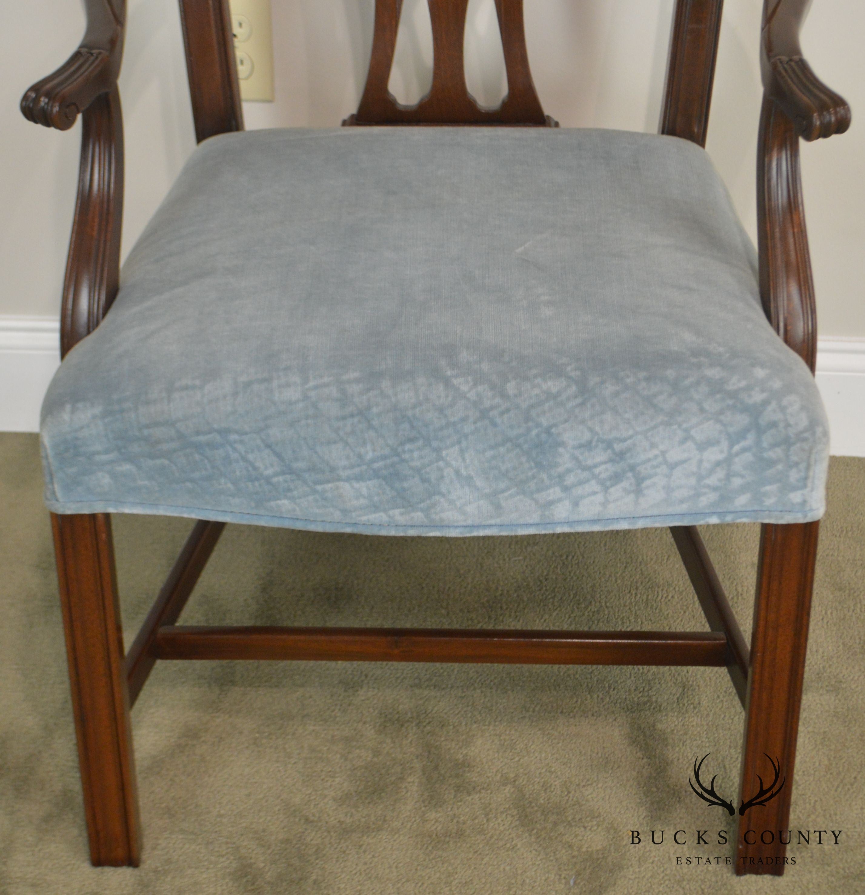 Chippendale Style Custom Quality Pair Mahogany Arm Chairs