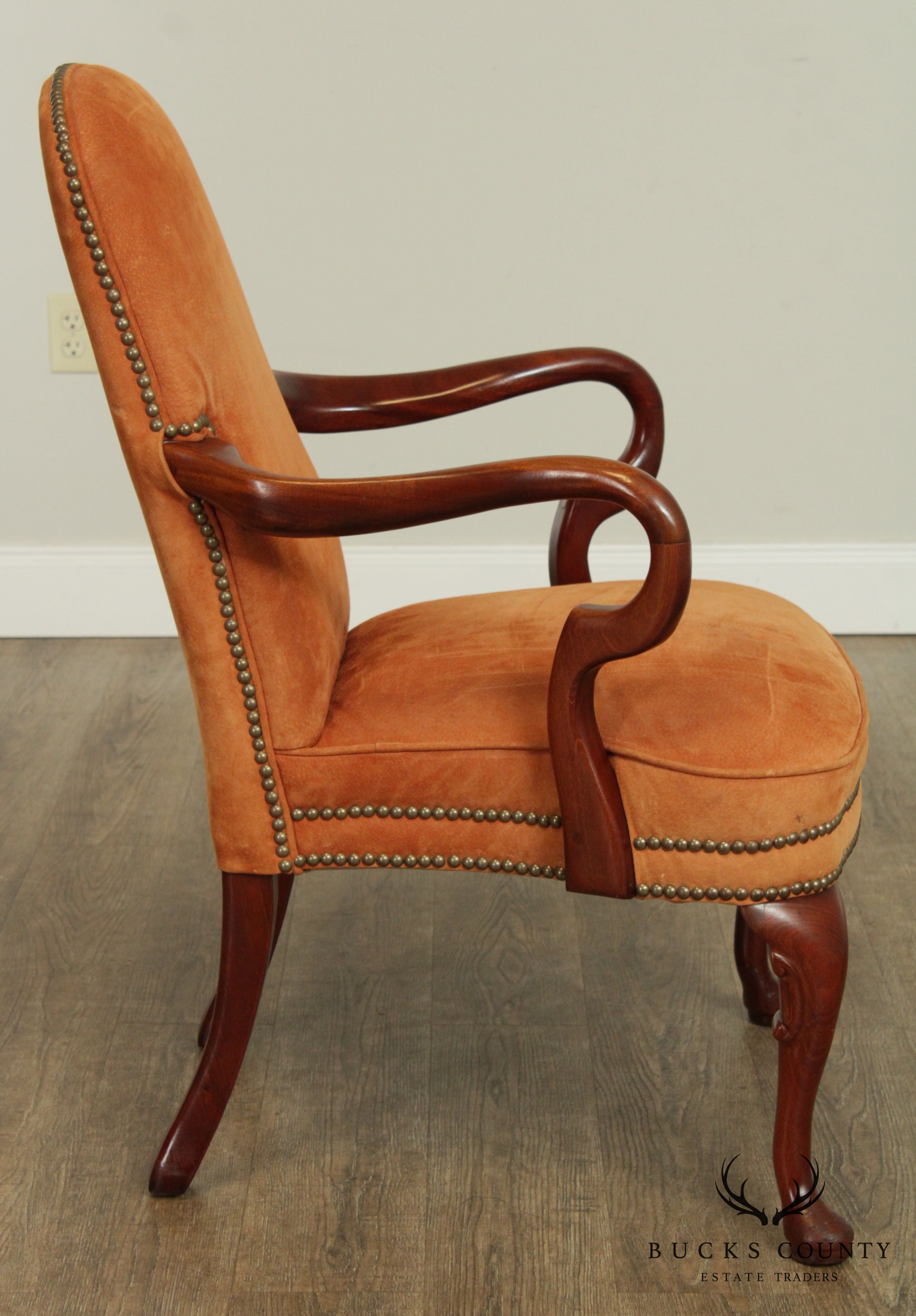 Queen Anne Style Mahogany Frame Armchair