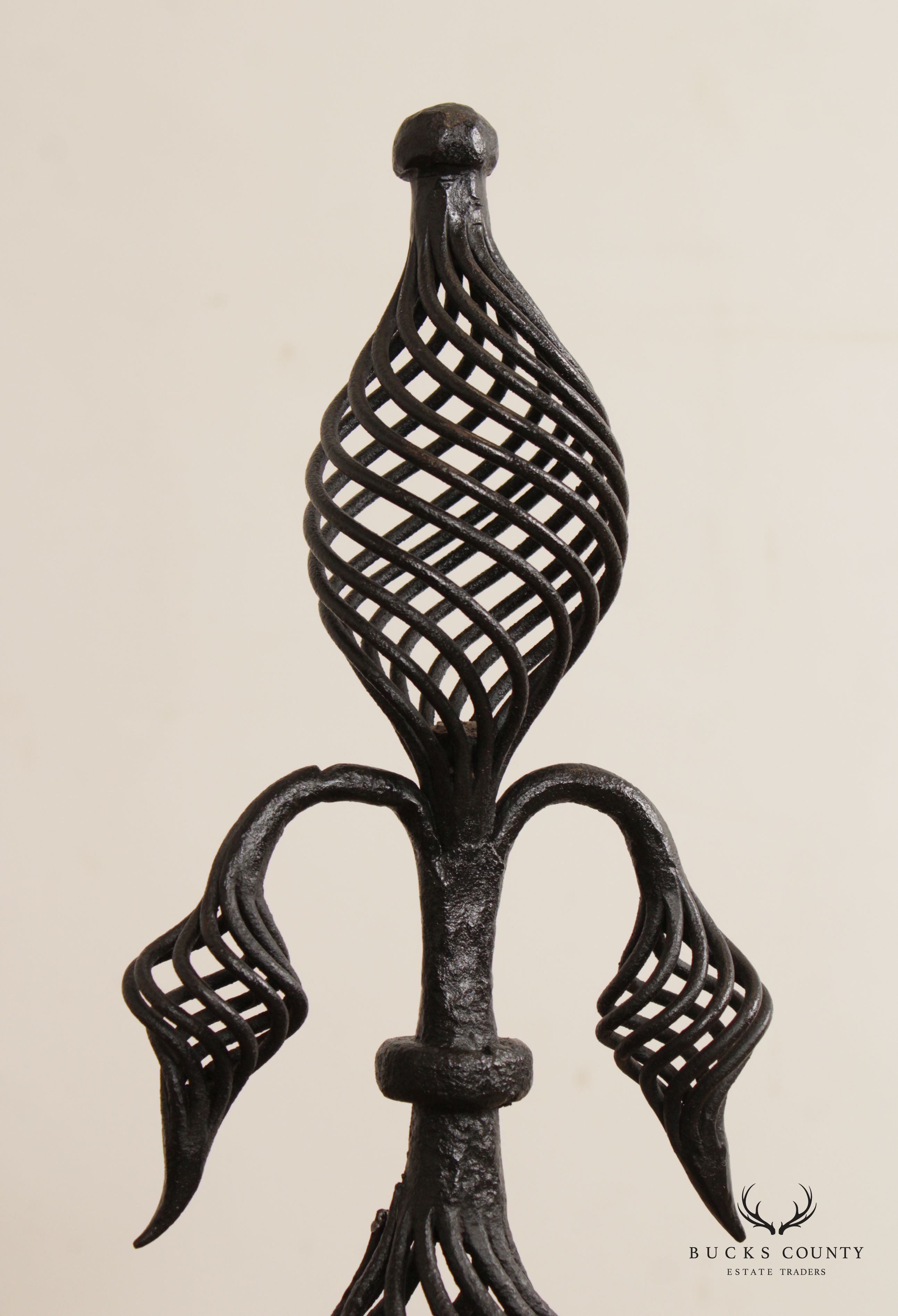 American Arts & Crafts Wrought Iron Pair Andirons