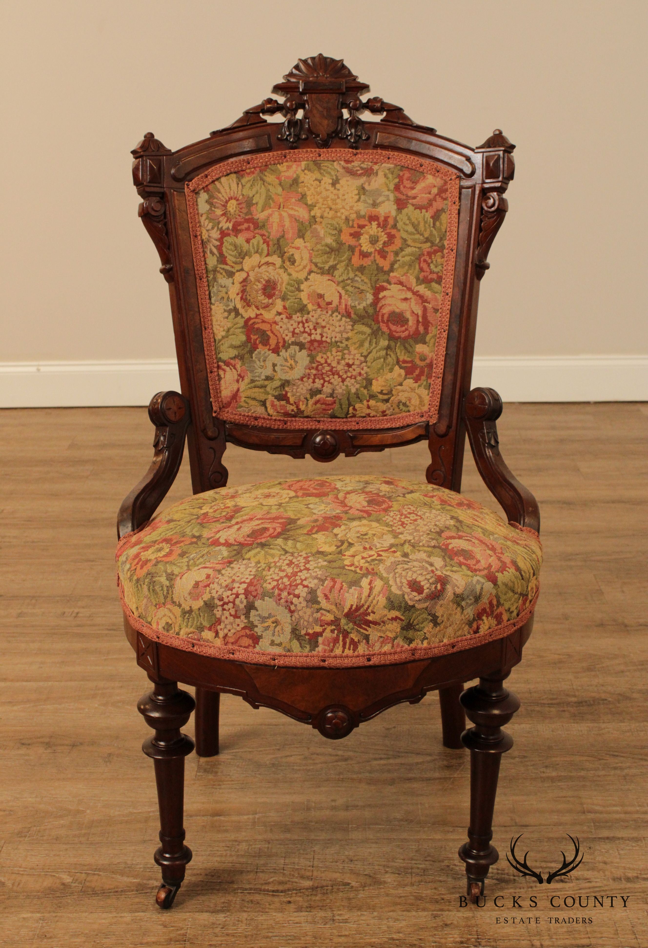 Victorian Renaissance Antique Walnut Tapestry Side Chair