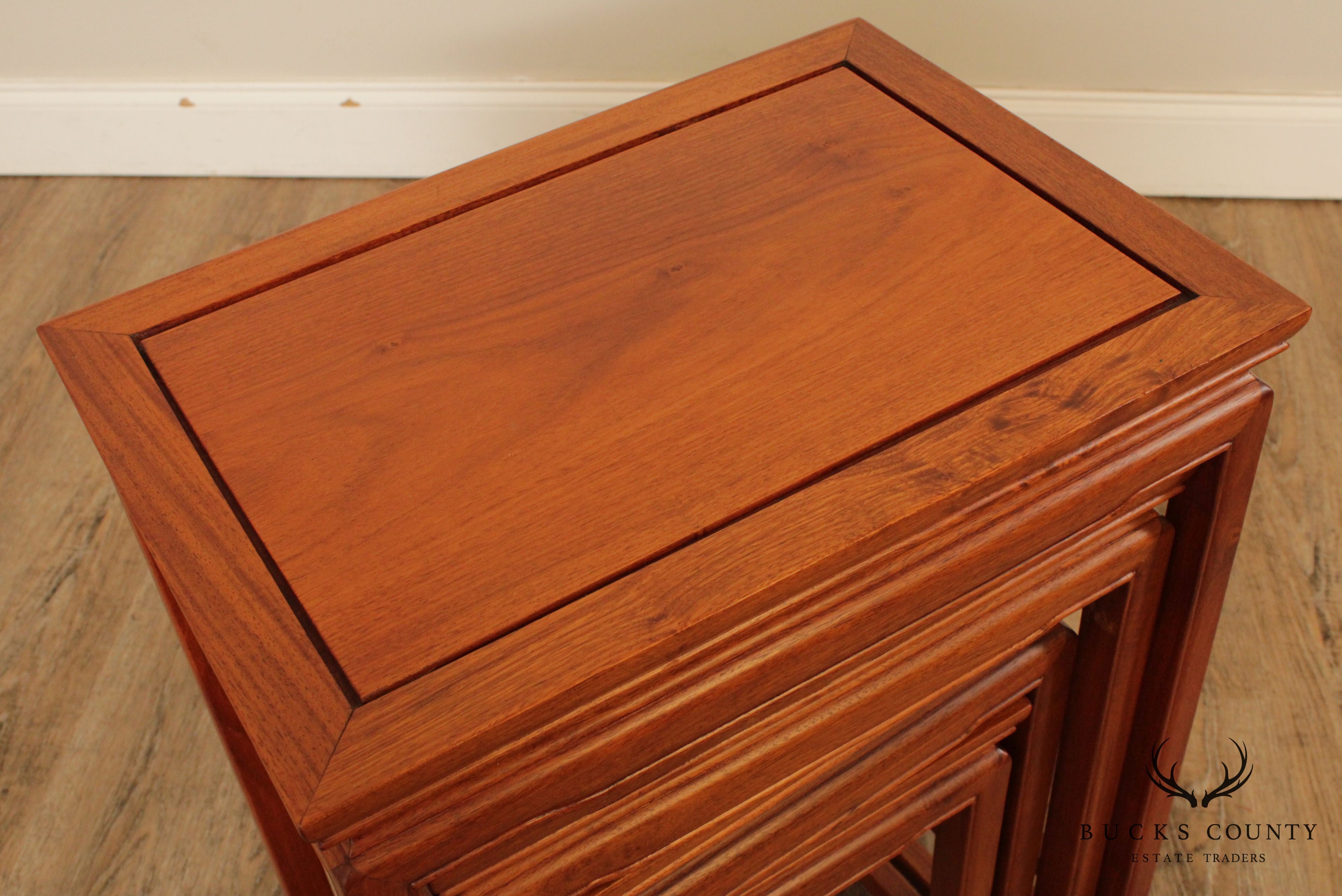 Vintage Asian Hard Wood Nesting Set 4 Tables