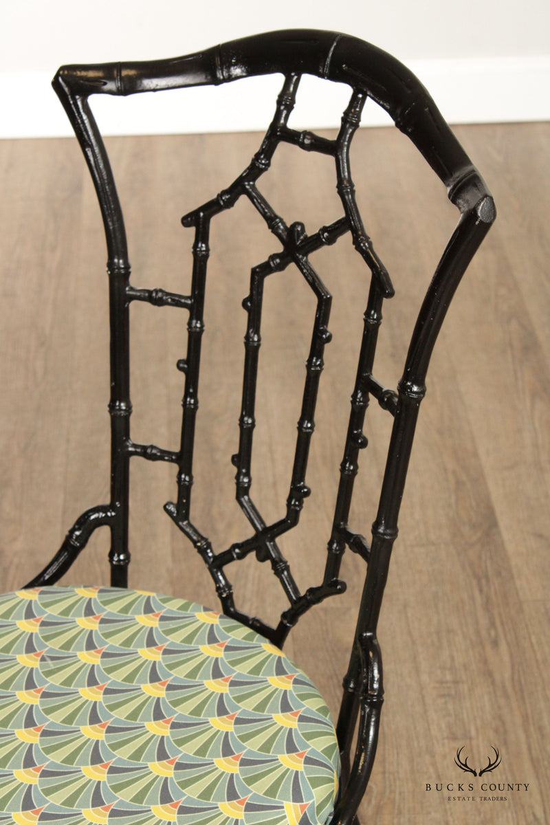 Hollywood Regency Set Four Faux Bamboo Metal Dining Chairs