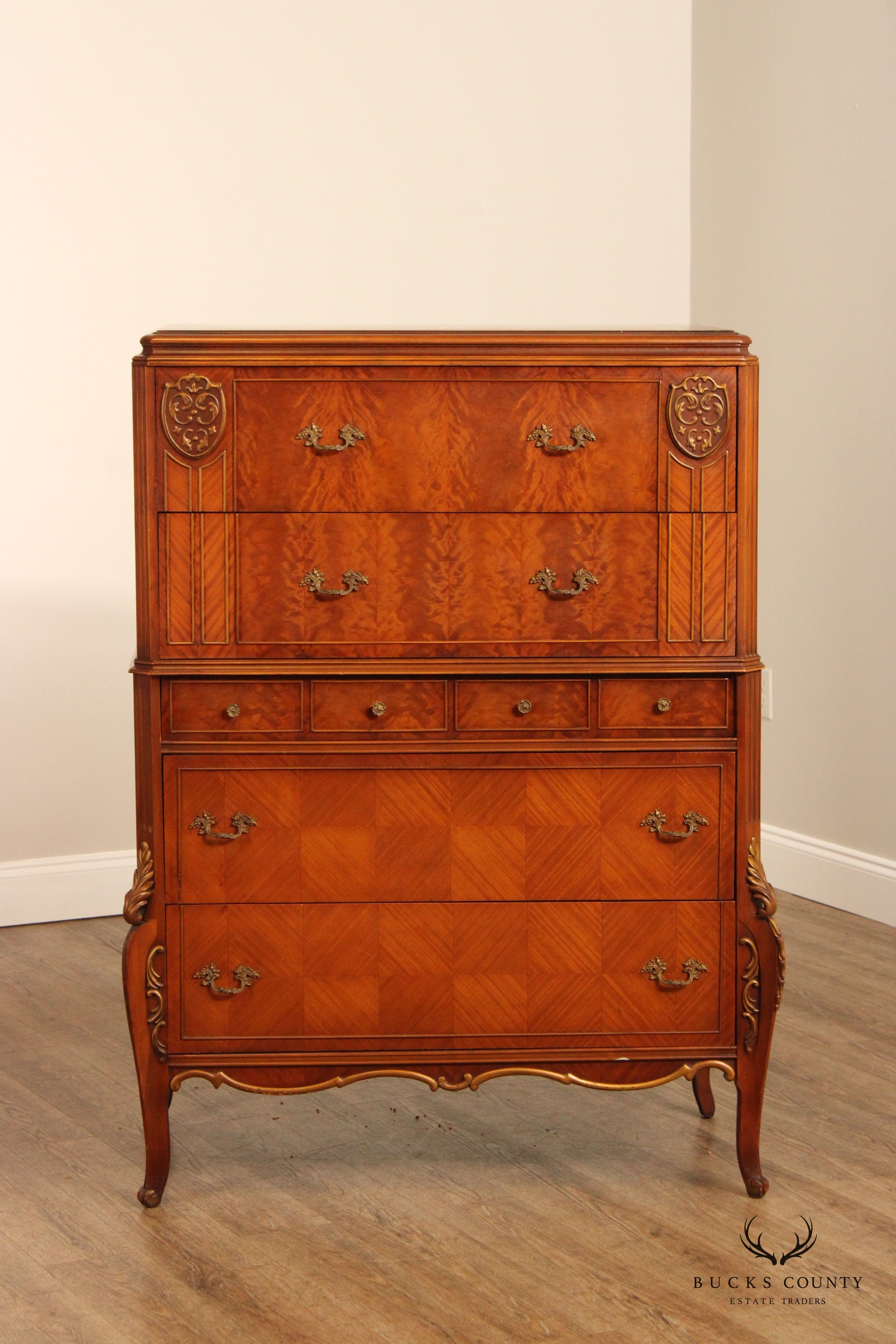 1930's French Louis XV Style Satinwood Parquetry High Chest