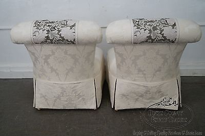 Henredon Schoonbeck Pair of White Tapestry Upholstered Lounge Chairs