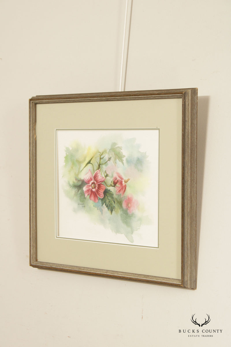 Denise Lahr 'Rosa Californica' Floral Watercolor Painting, Custom Framed