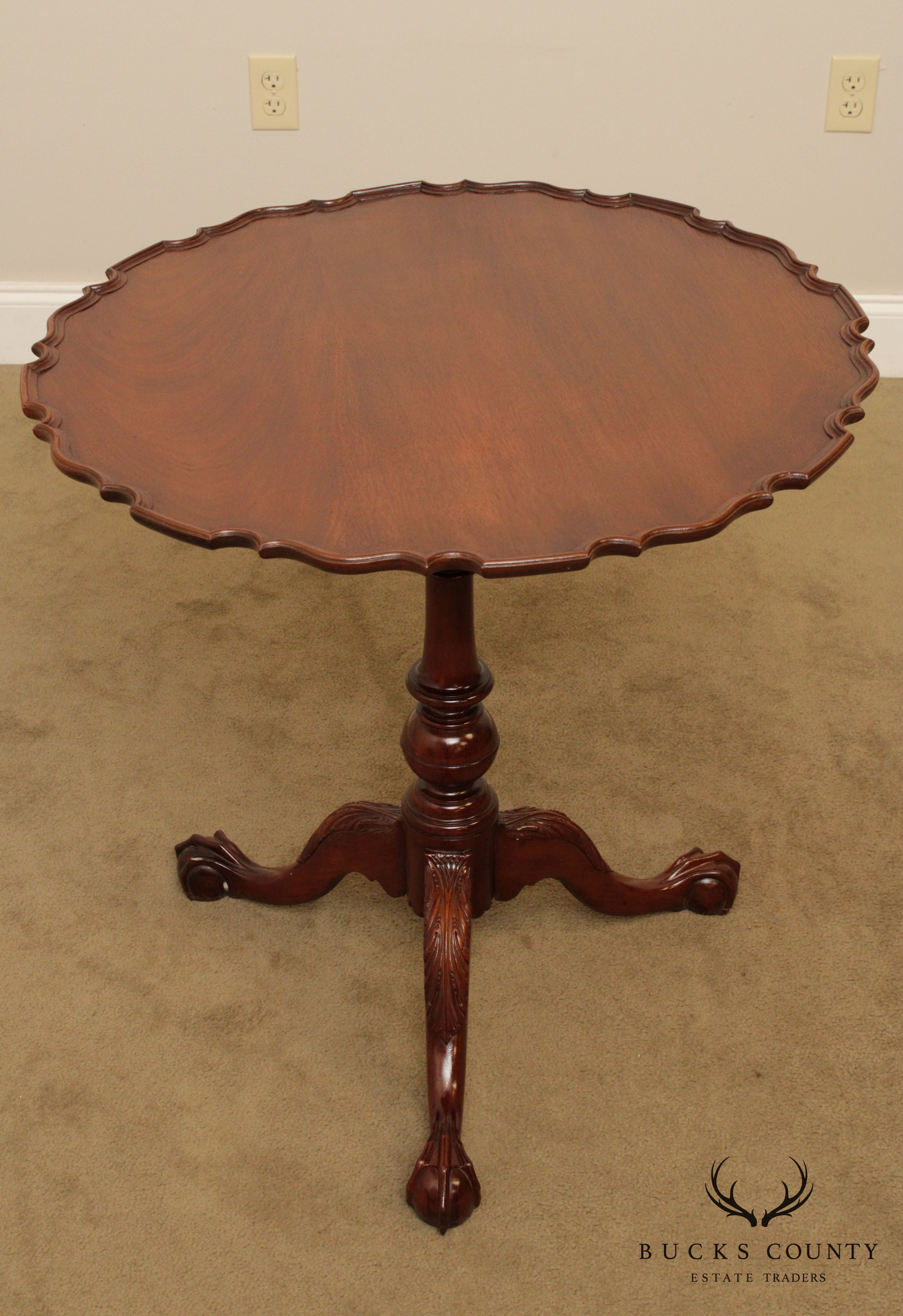 Chippendale Style Custom Mahogany Ball & Claw Tilt Top Pie Crust Table