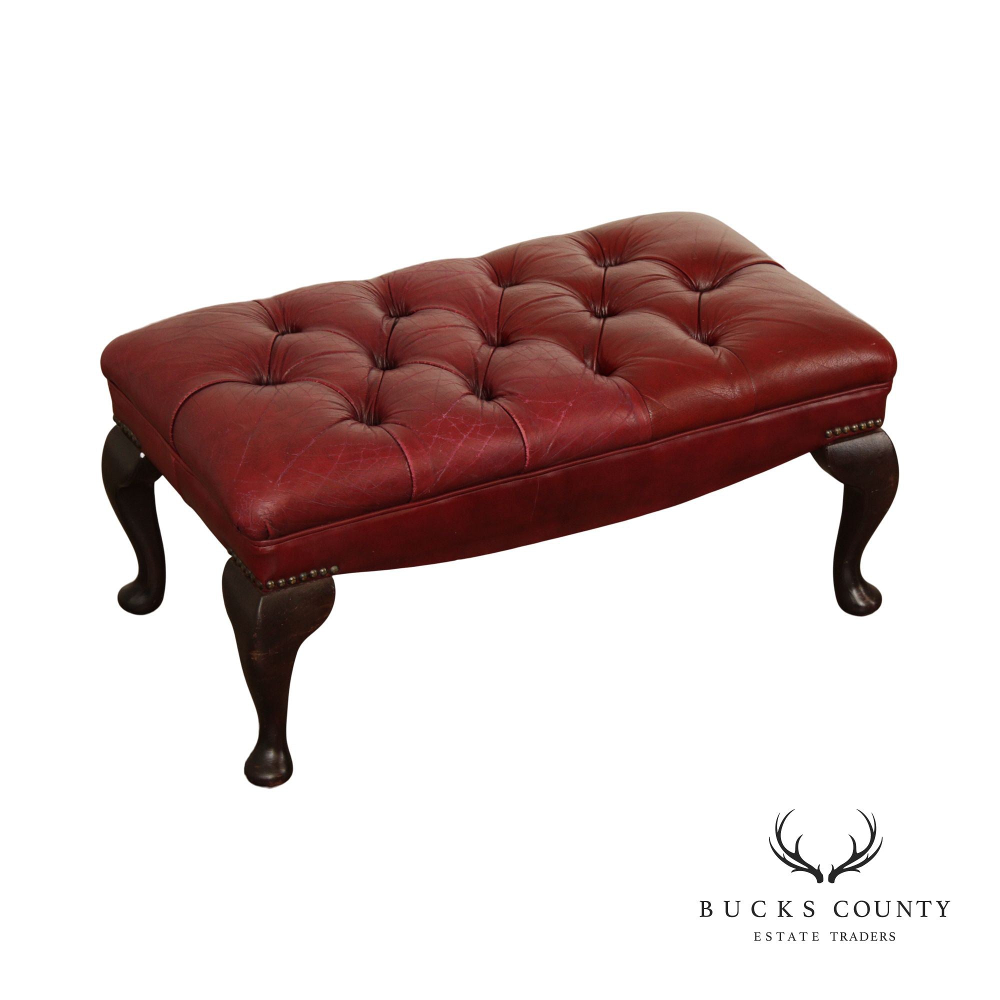 Georgian Style Tufted Red Leather Ottoman or Foot Stool