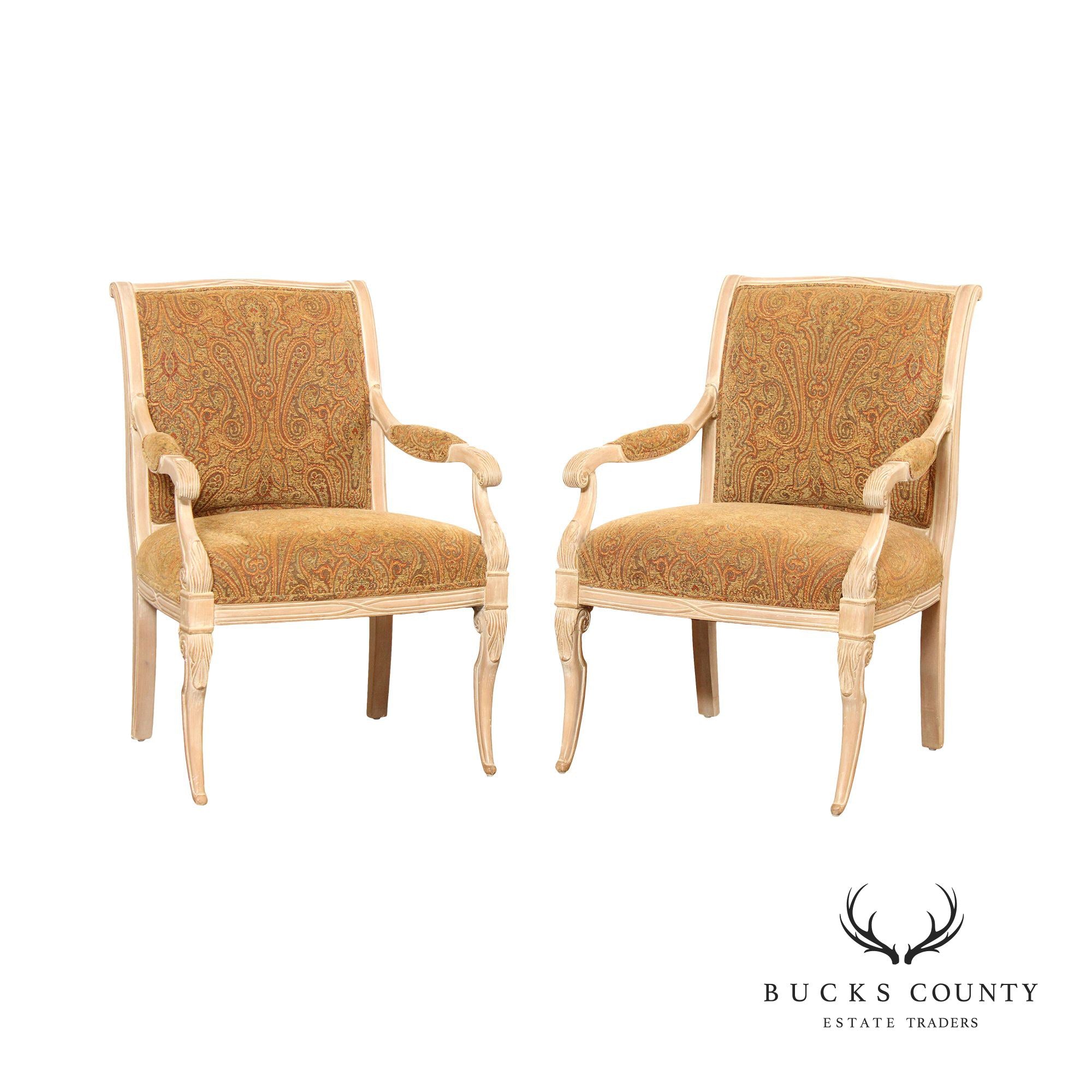 Regency Style Pair of Painted Frame Fauteuil Armchairs